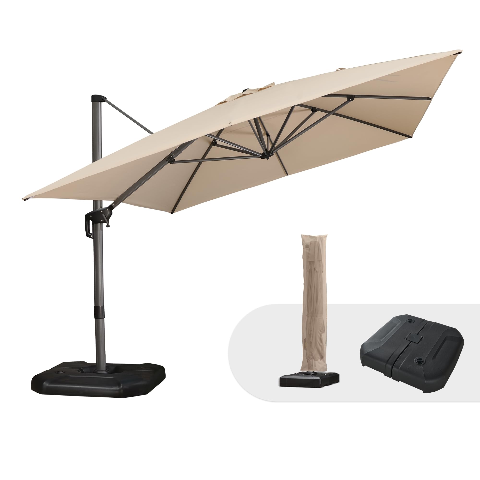 PURPLE LEAF Patio Umbrella with Base and Cover 10' x 13' Large Space Beige