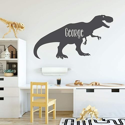 Personalized Tyrannosaurus Rex Dinosaur | Custom Name Vinyl Wall Decal for Boy or Girl Bedroom or Playroom, School Classroom, or Children's Playroom