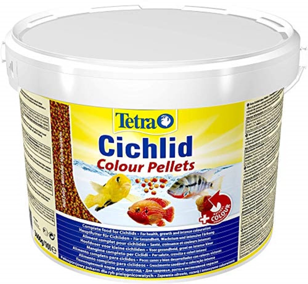 Tetra Cichlid Colour pellet – karma dla ryb dla intensywnych i jasnych kolorów, szczególnie dla pielęgnic o barwie czerwonej, pomarańczowej i żółtej, wiaderko 10 l