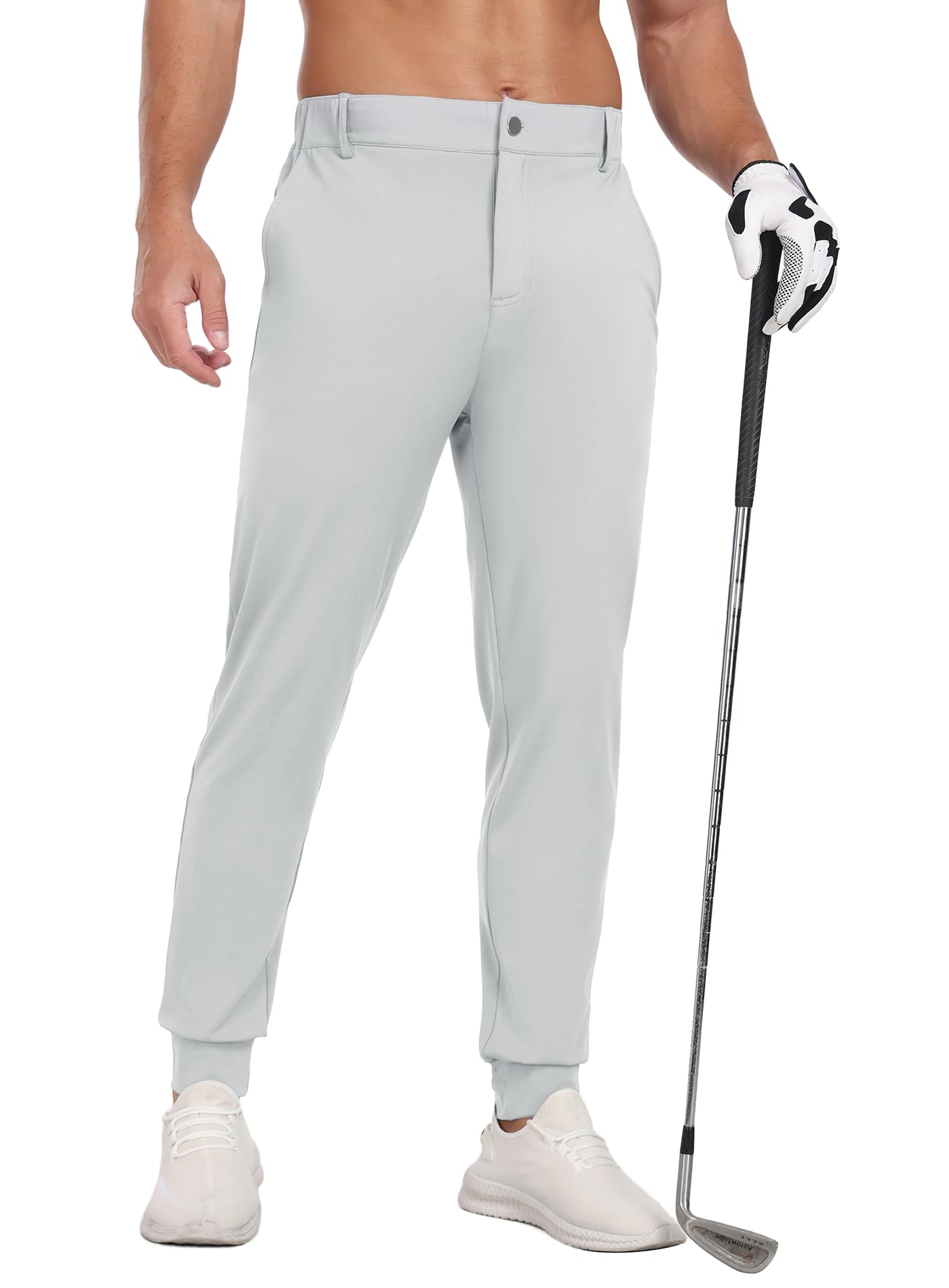 QIXING Pantalon de golf pour homme, coupe ajustée, extensible, décontracté, pantalon de bureau évacuant l'humidité, avec 5 poches