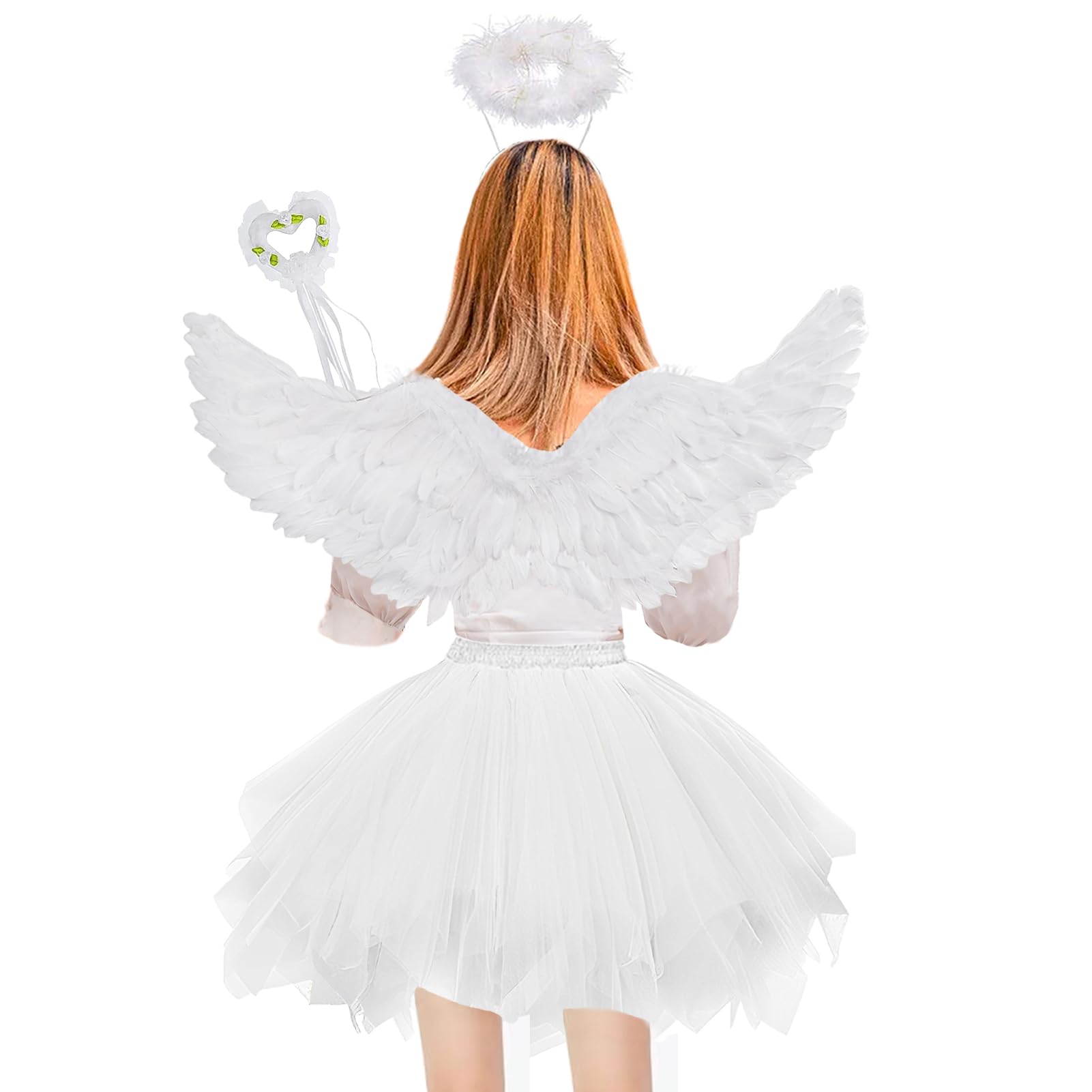 Ailes d'ange,Costume d'ailes d'ange,Ailes d'Ange en Plumes noir,Costume d'ailes d'ange plumes pour enfants adultes avec Briller auréole,Décoration de fête costumée pour Halloween, carnaval, cosplay