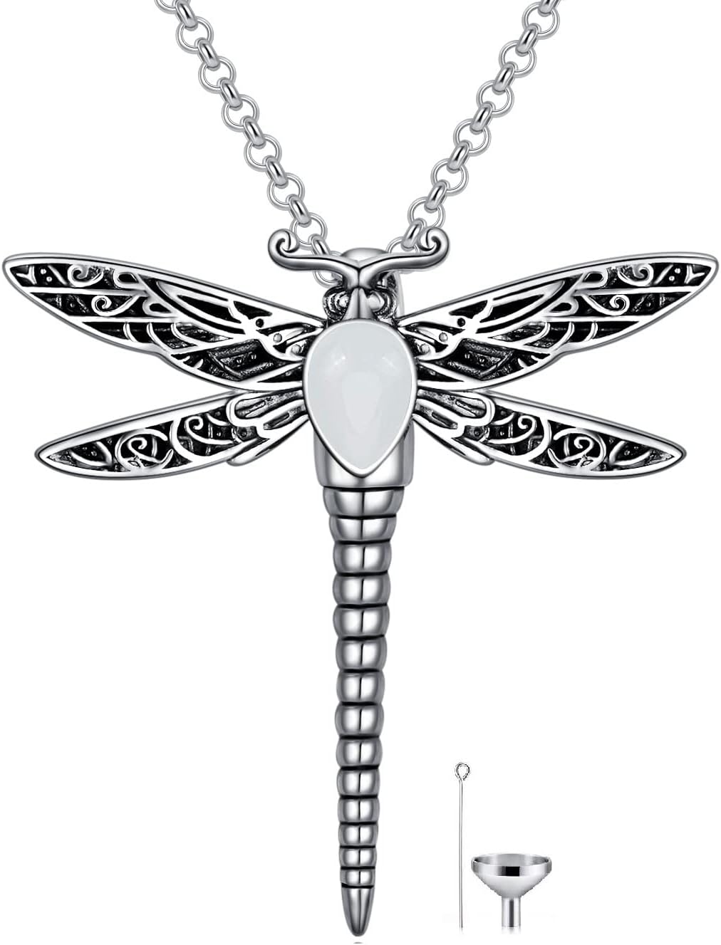 AOBOCO Dragonfly Urn Necklace for Ashes Sterling Silver Memorial Keepsake Cremation Jewelry Gifts with Filling Tool