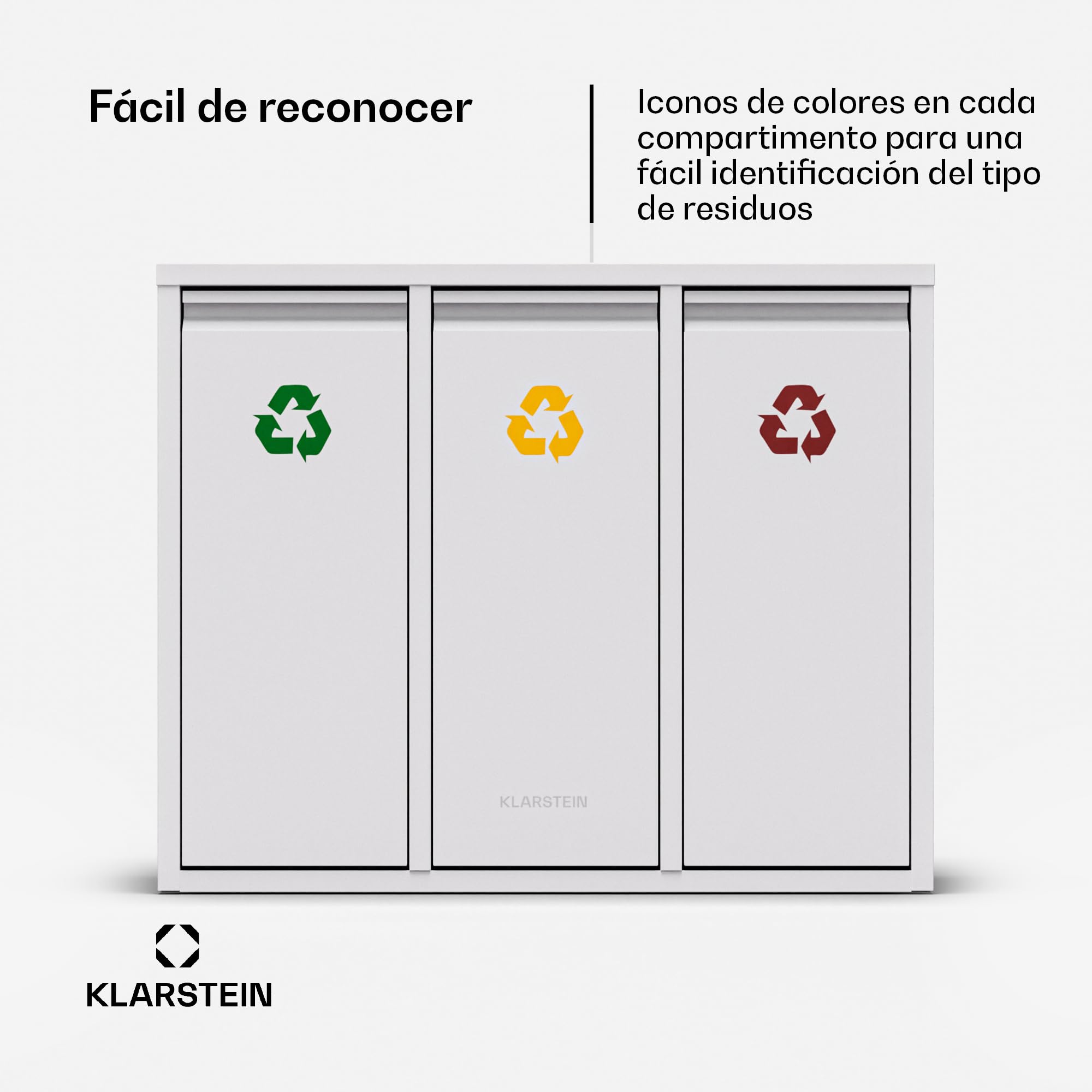 KLARSTEIN Ordnungshüter 3 Cubo de basura cocina - 45L separación de residuos, 3 cubos de 15L, acero inoxidable, extraíbles, papelera cocina