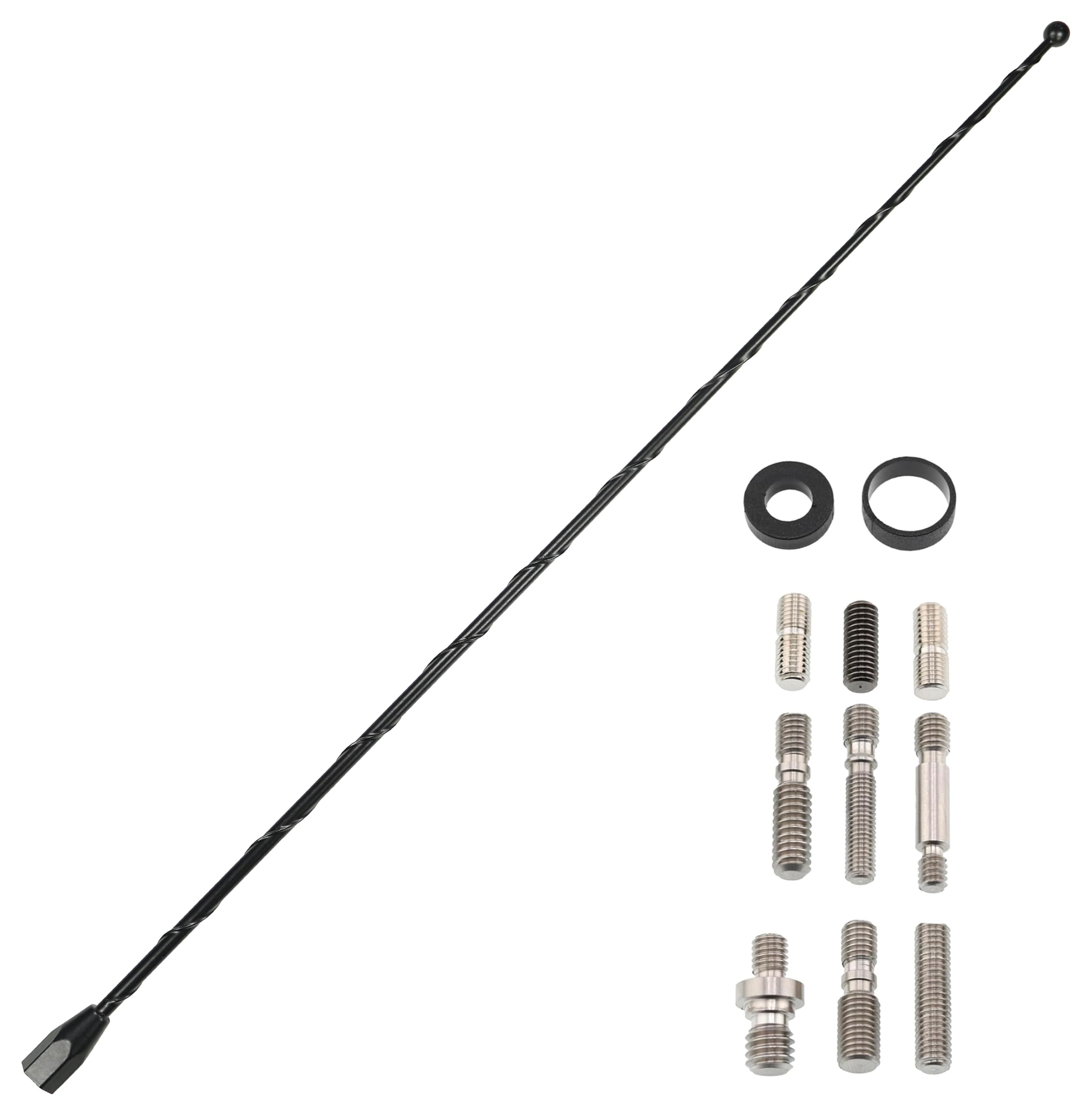 Votex - 15 Inch Black Antenna - Spiral Wind Noise Cancellation - Spring Steel Construction - Stainless Steel Threading