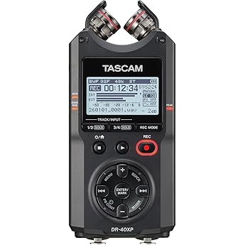 TASCAM DR-40XP 4-Channel 32-bit Floating Portable Handheld Field Recorder with USB-C Audio Interface   with 2 XLR/TRS inputs and an adjustable microphone for music, video, interview