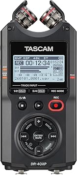 TASCAM DR-40XP 4-Channel 32-Bit Float Portable Handheld Field Recorder and USB-C Audio Interface With 2 XLR/TRS Inputs and Adjustable Mics for Music, Audio for Video and Interviews
