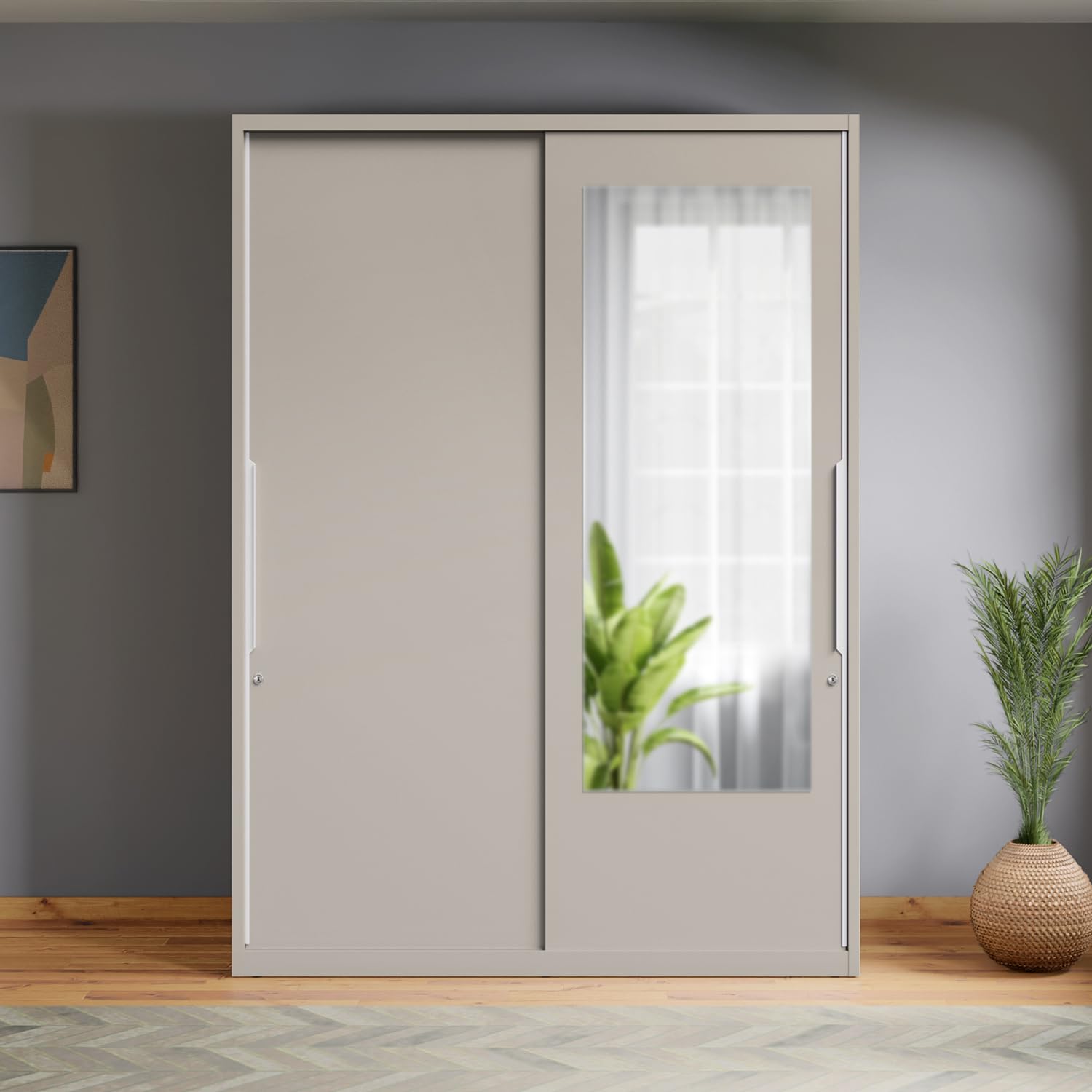 Interio by Godrej Slide N Store XL Plus 2-Door Steel Wardrobe with Mirror (Textured Cashmere), 1-Year Warranty, 2 Drawers-picture-23