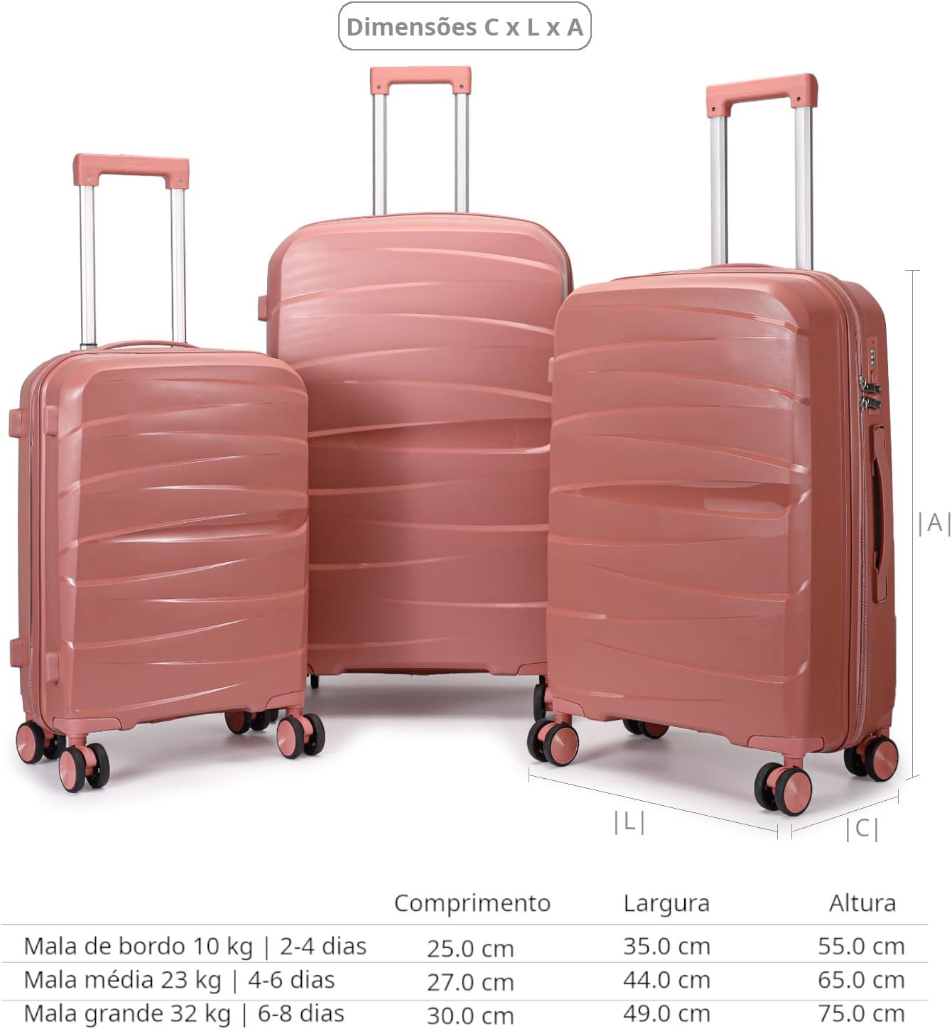 Mala De Bordo 10Kg Polipropileno Viagem Medidas Padrão Anac Mala De Pequena De Mão 4 Rodas Duplas 360° Cadeado Segredo Zíper Antifurto Rígida Leve (ROSA, Pequeno) Mala De Bordo 10Kg Polipropileno Viagem Medidas Padrão Anac Mala De Pequena De Mão 4 Rodas Duplas 360° Cadeado Segredo Zíper Antifurto Rígida Leve (ROSA, Pequeno)