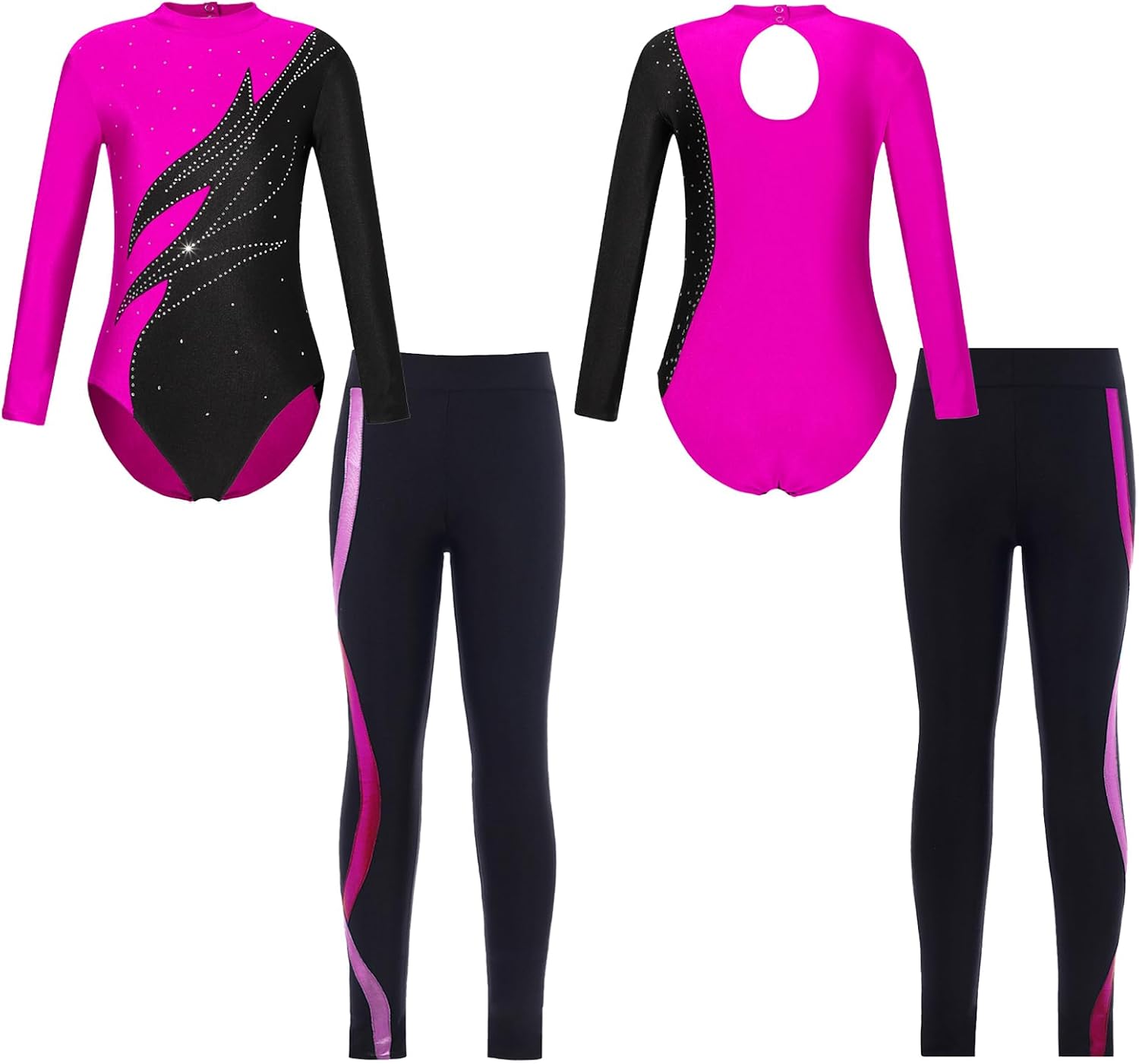 Girls Leotard with Leggings Athletic Tracksuit Two Piece Sports Workout Gymnastics Dance Outfits Set