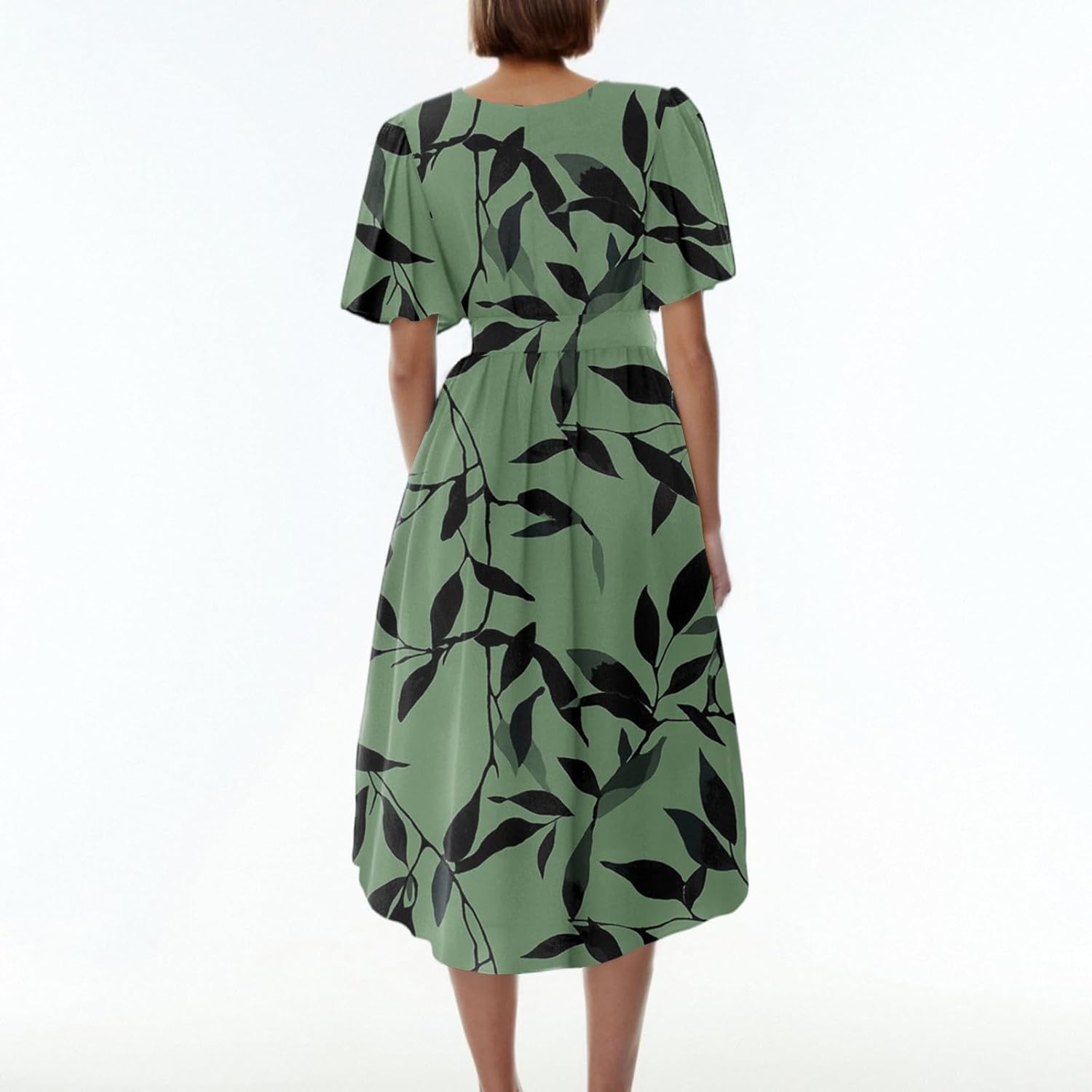 Womens Boho Floral Printed Chiffon Dresses 2025 Elegant V Neck Belted Summer Wedding Prom Cocktail Midi Dresses - Image 3