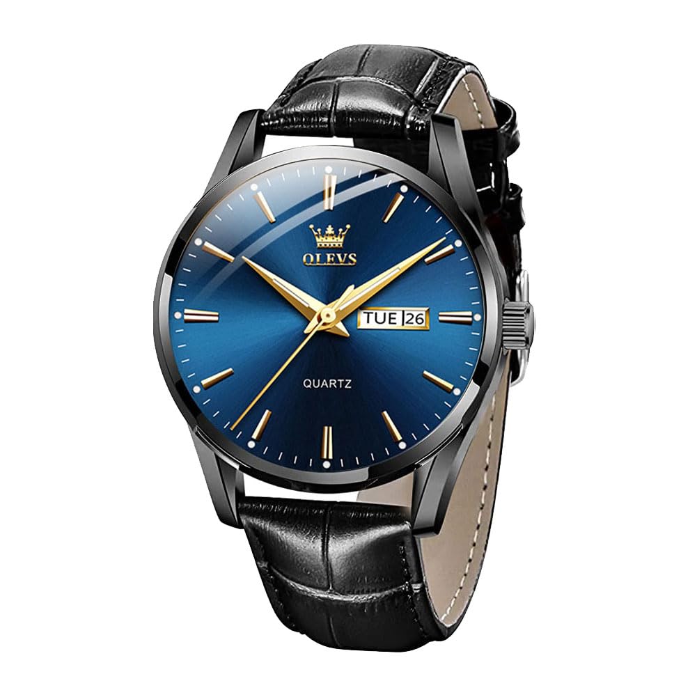 Raitown Orologio Uomo con Cinturino in Pelle, Movimento Quarzo Analogico | Cassa ultra-sottile da 9mm con calendario, impermeabile 3 ATM, stile vintage ed elegante, disponibile in blu, bianco e nero