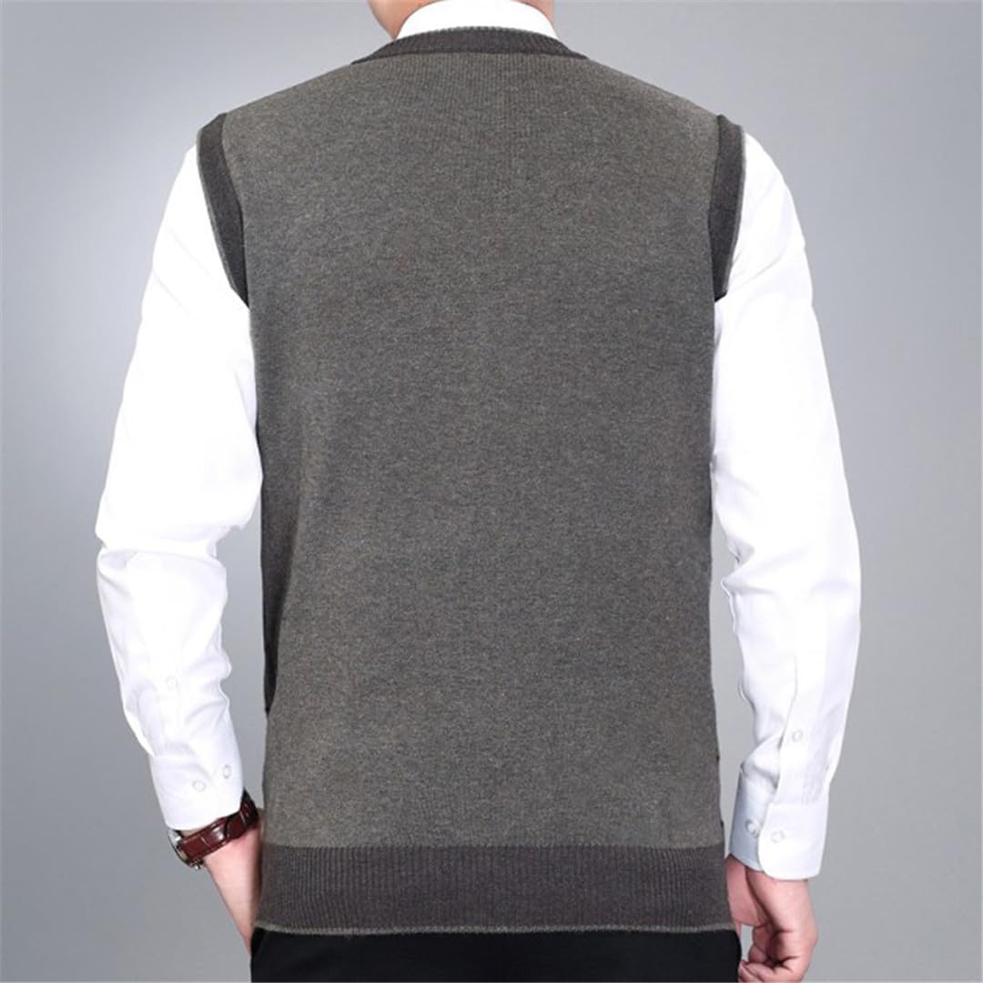 Chaleco de punto de lana para hombre, con botones, suéter básico sin mangas, chaqueta a cuadros, vintage, para otoño e invierno, cuello en V