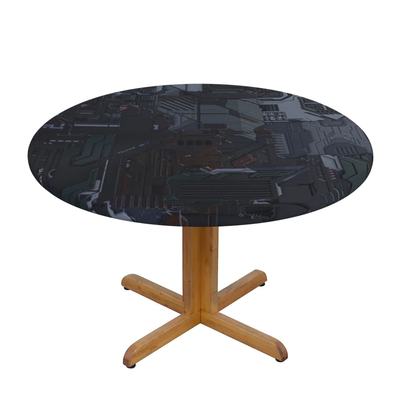 Lsjuee Round Fitted Tablecloth 40-44in Elastic Edged Table Cloth for Kitchen Dining Party Home Decor - Motherboard Geometry Cool