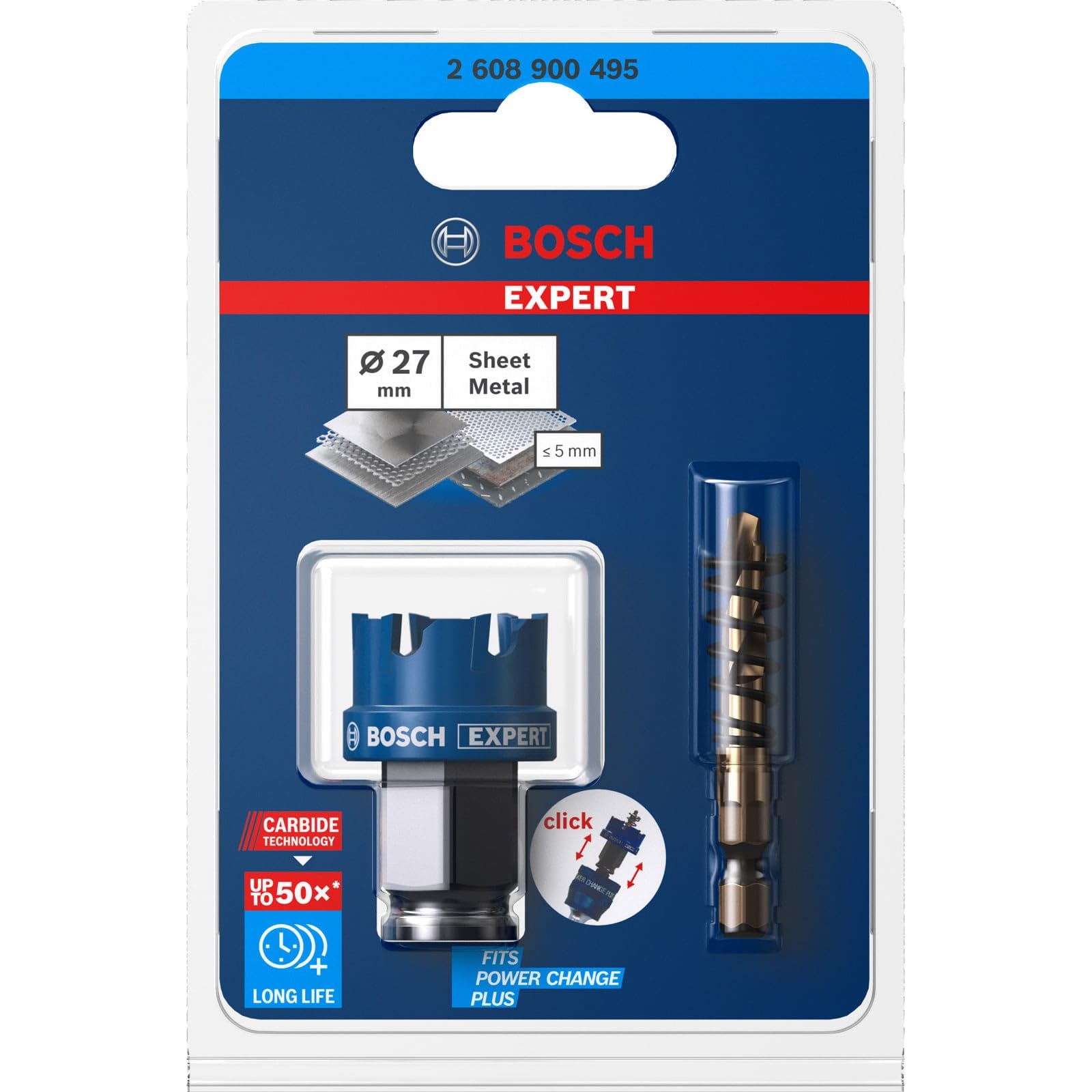Bosch 1 x Expert Sheet Metal Delik Testeresi Power Change Plus Sistemleri için (Paslanmaz Çelik Saclar, Çelik Saclar, Ø 27 mm, Profesyonel Aksesuar Matkap/Tornavida için)