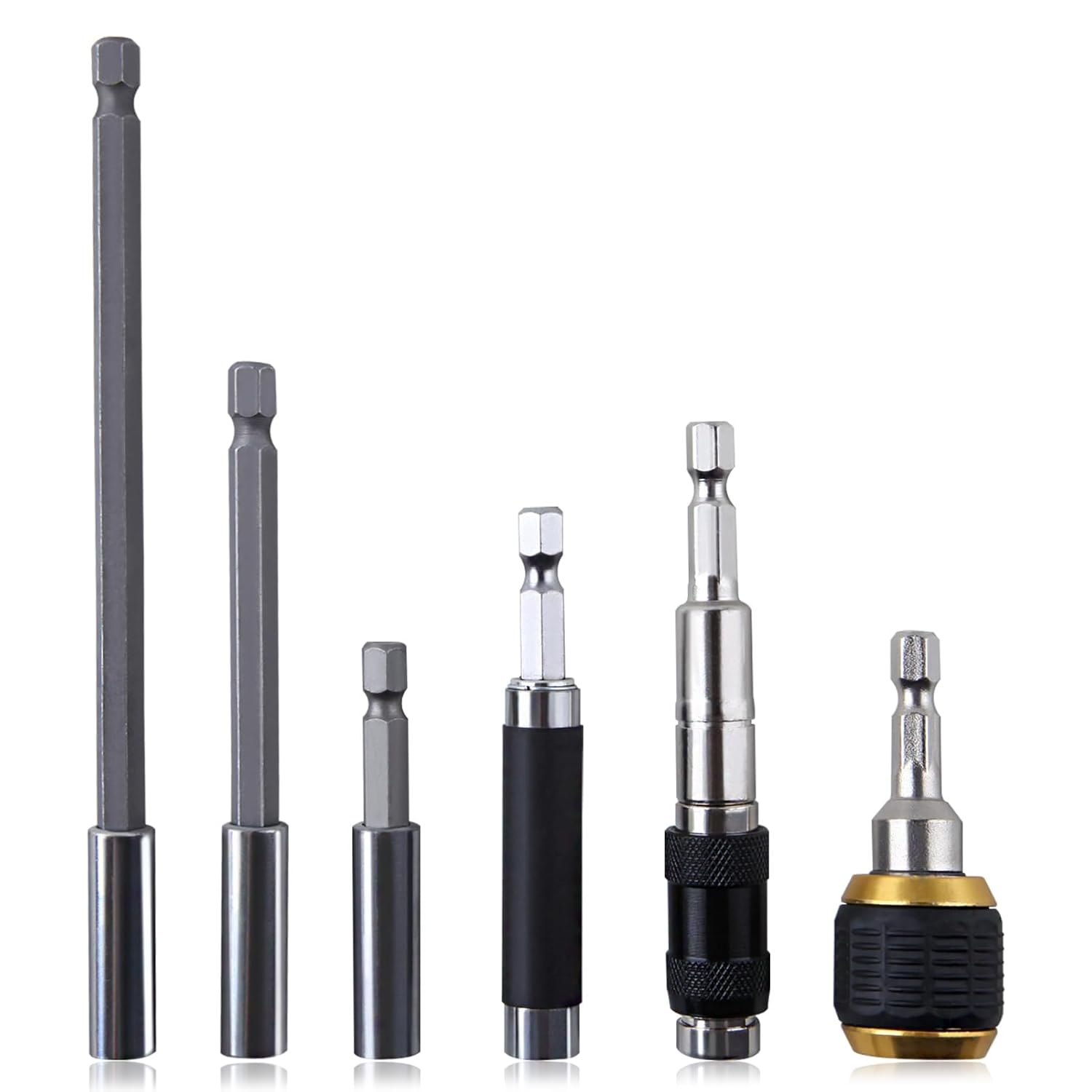 6PCS Magnetic Bit Holder 1/4" Hex Shank Magnetic Drill Bit Extension Holder Flexible Magnetic Swiveling Bit Tip Holder Bar Set Extender for Power Drill Electric Screwdriver Impact Driver