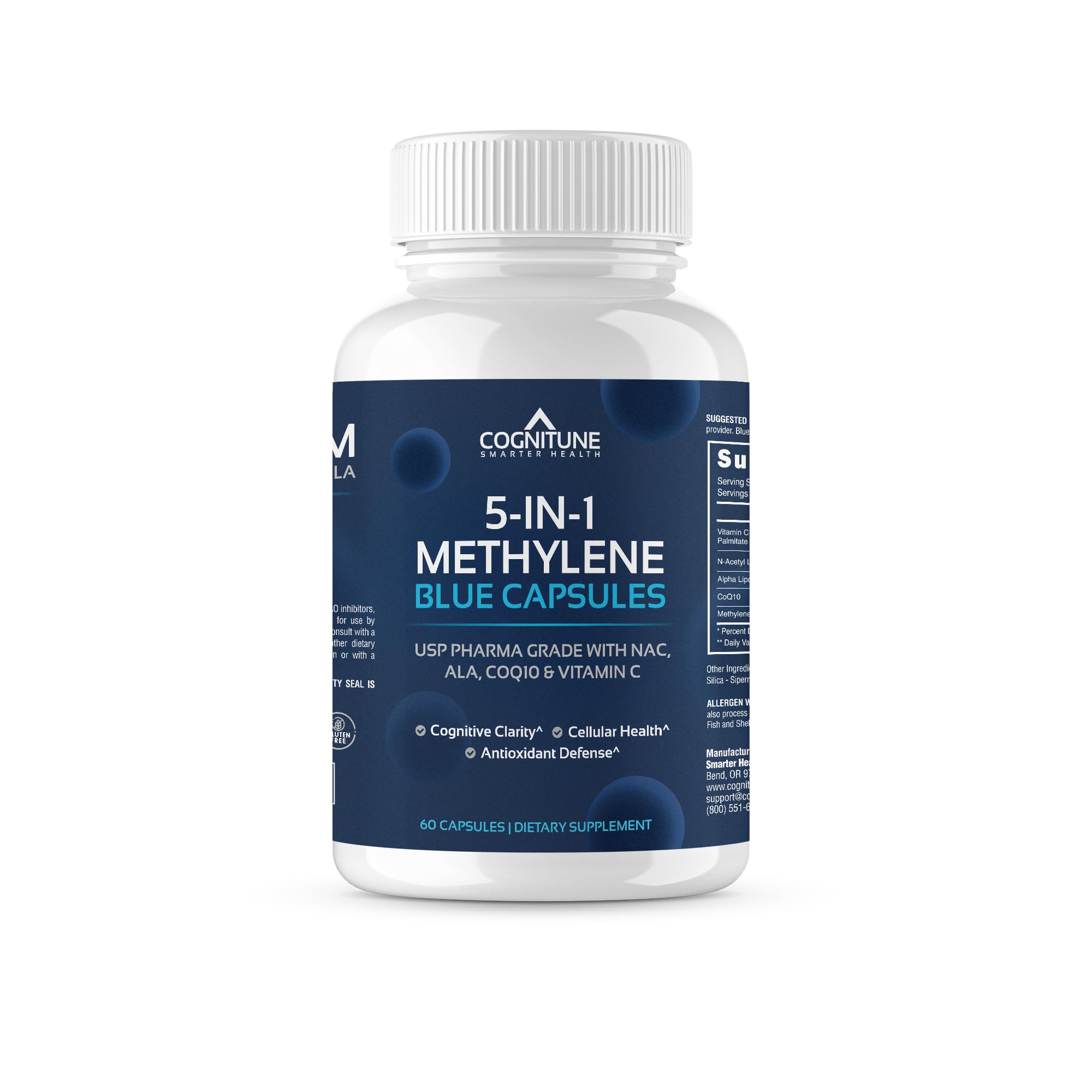 CogniTune Methylene Blue Capsules 5-in-1 Nootropic with NAC & CoQ10, 60 Ct