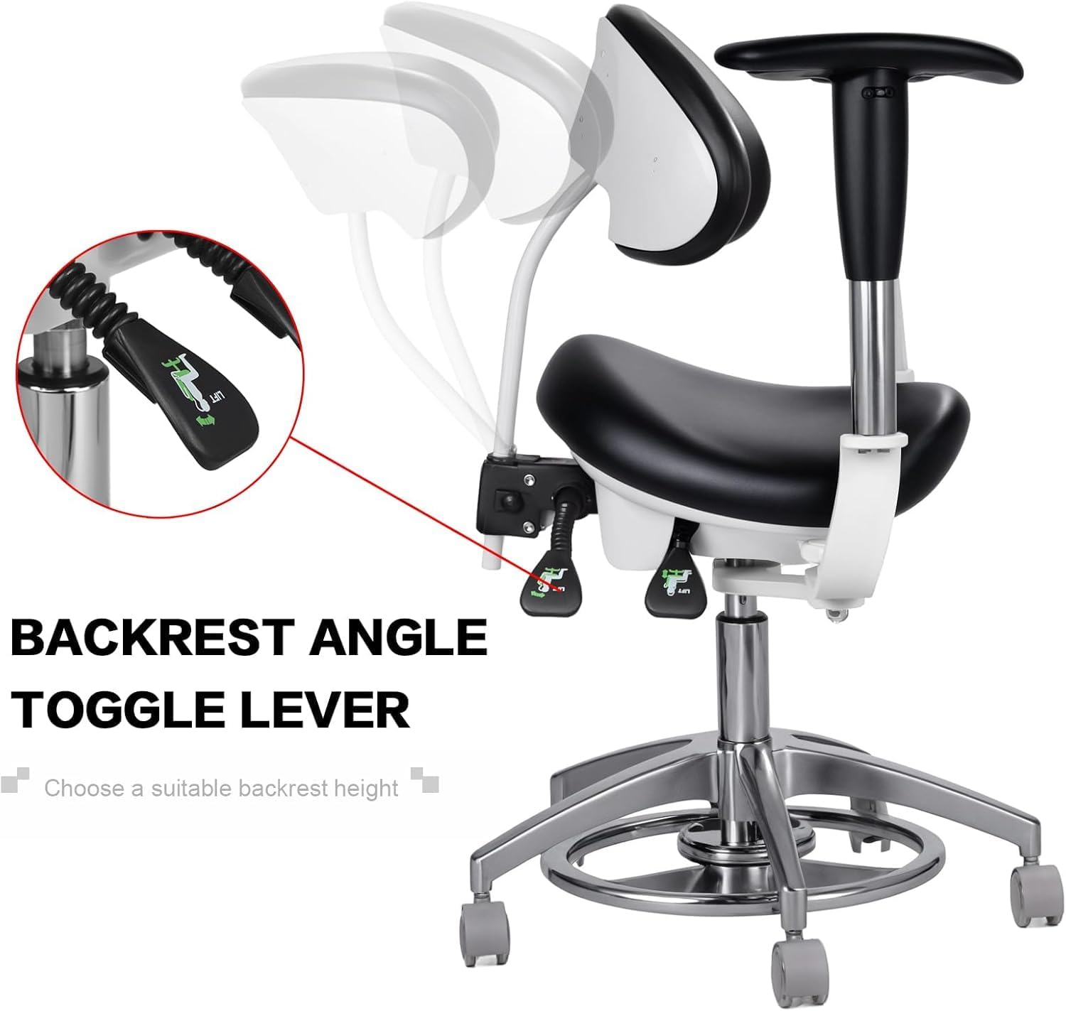 USA Dental Medical Dynamic Chair Doctor Saddle Chair Foot Controlled PU Leather Seat Armrest Height Adjustable Black Office Stool