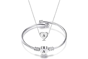 NIBASTAR Heart Name Necklace and Bracelet: Personalized Initial Jewelry Set