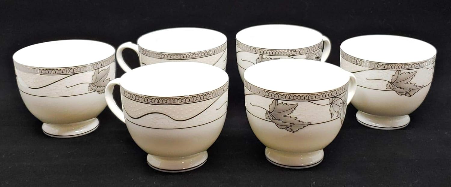 24 Piece Porcelain Tea or Coffee Dessert Serving Set (Silver Leaves Pattern)