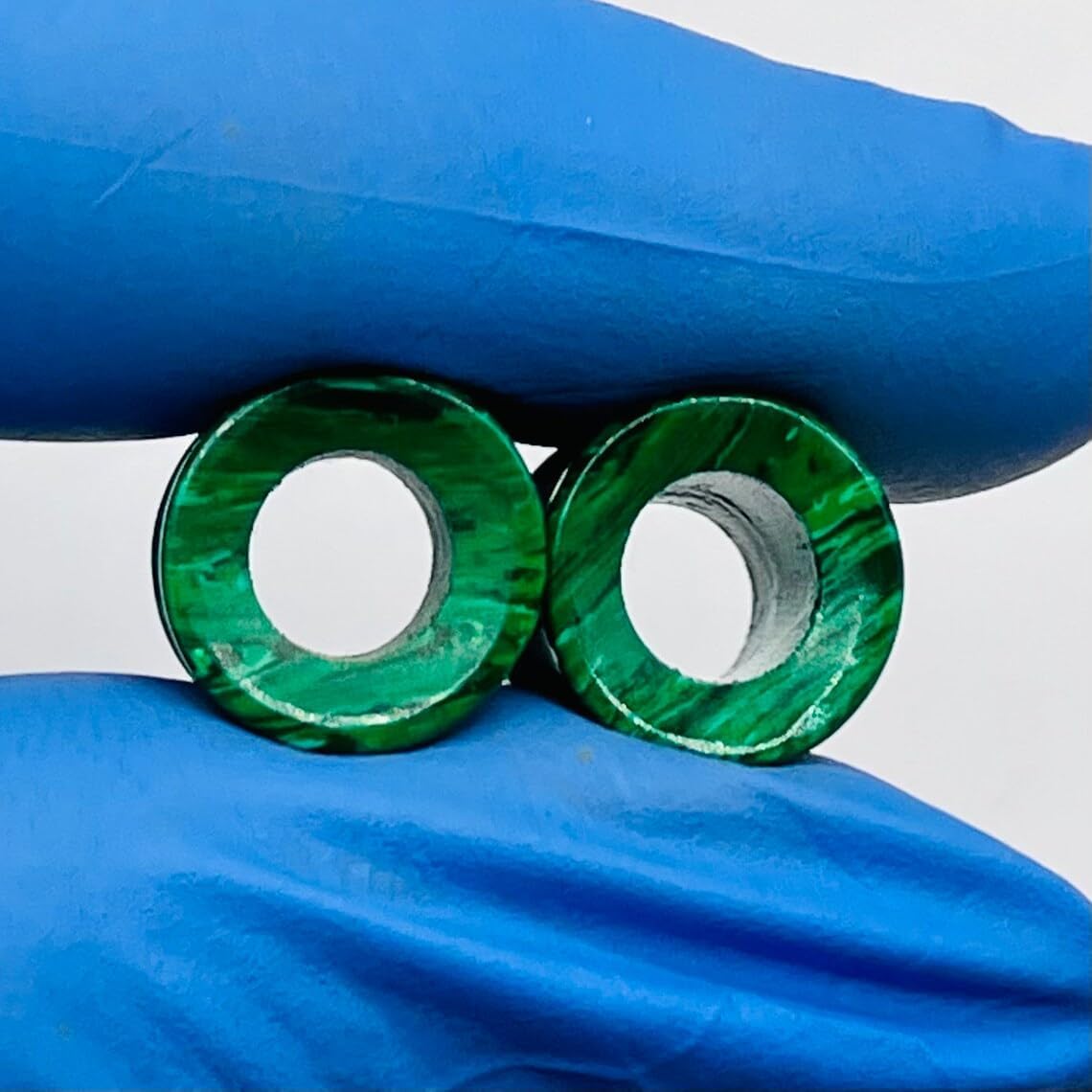 Green Malachite Stone Ear Tunnels Plugs – Handmade Double Flare Gauges – Stone Body Piercing Jewelry – Stretched Ear Gauges for Men & Women – Pair