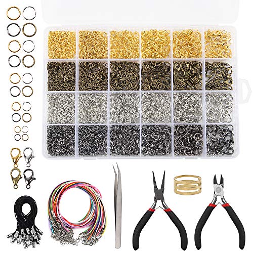 Quefe 4294pcs Jewelry Findings Kit with Open Jump Rings, Lobster Clasp, Black Lasso