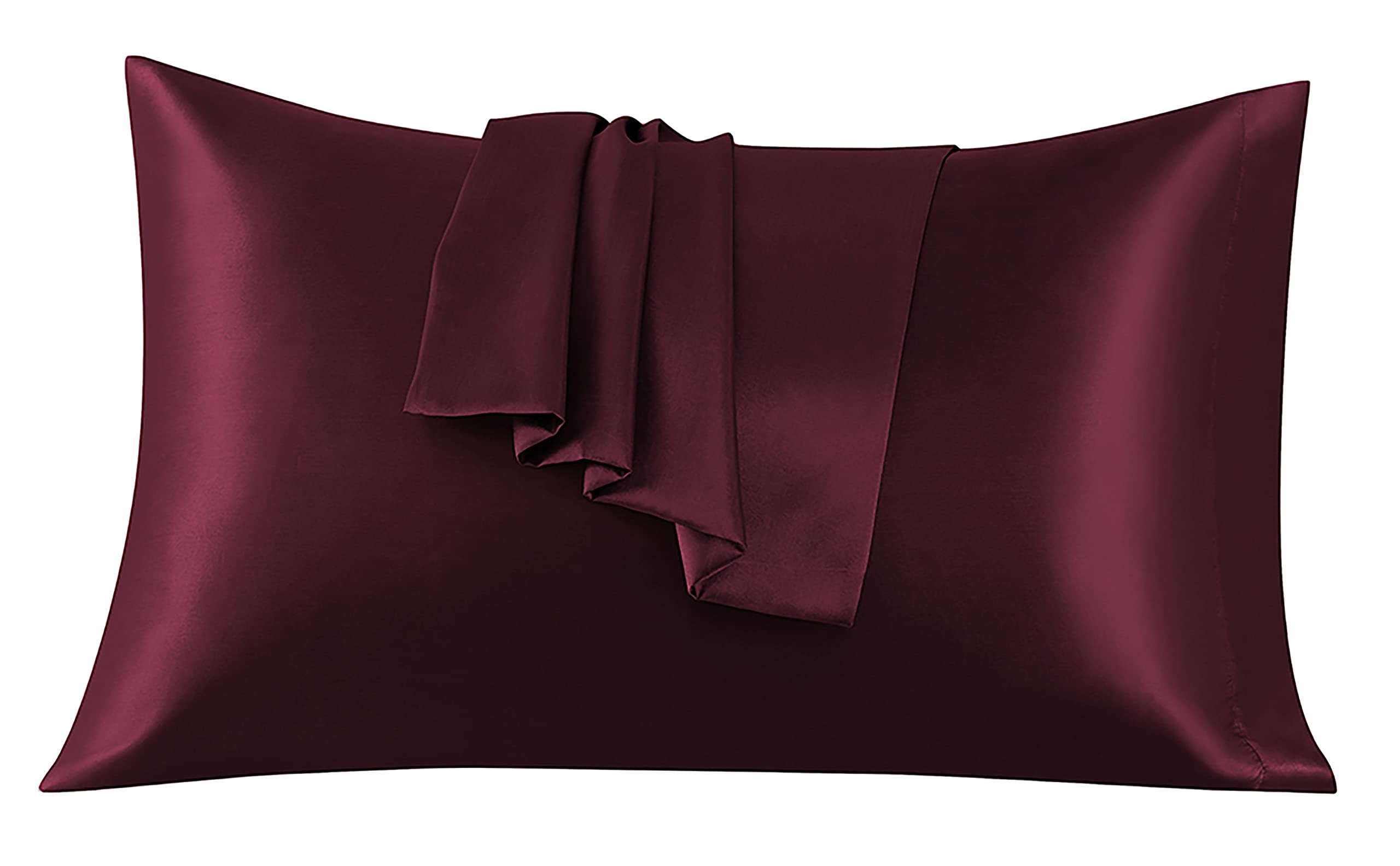 Set di 2 Federe in Raso 50 x 80 cm Bordeaux, Federa Cuscino Letto Morbida e Setosa al Tatto, Chiusura a Busta, Antiacaro e Ipoallergico, Protezione Capelli e Pelle & Antirughe