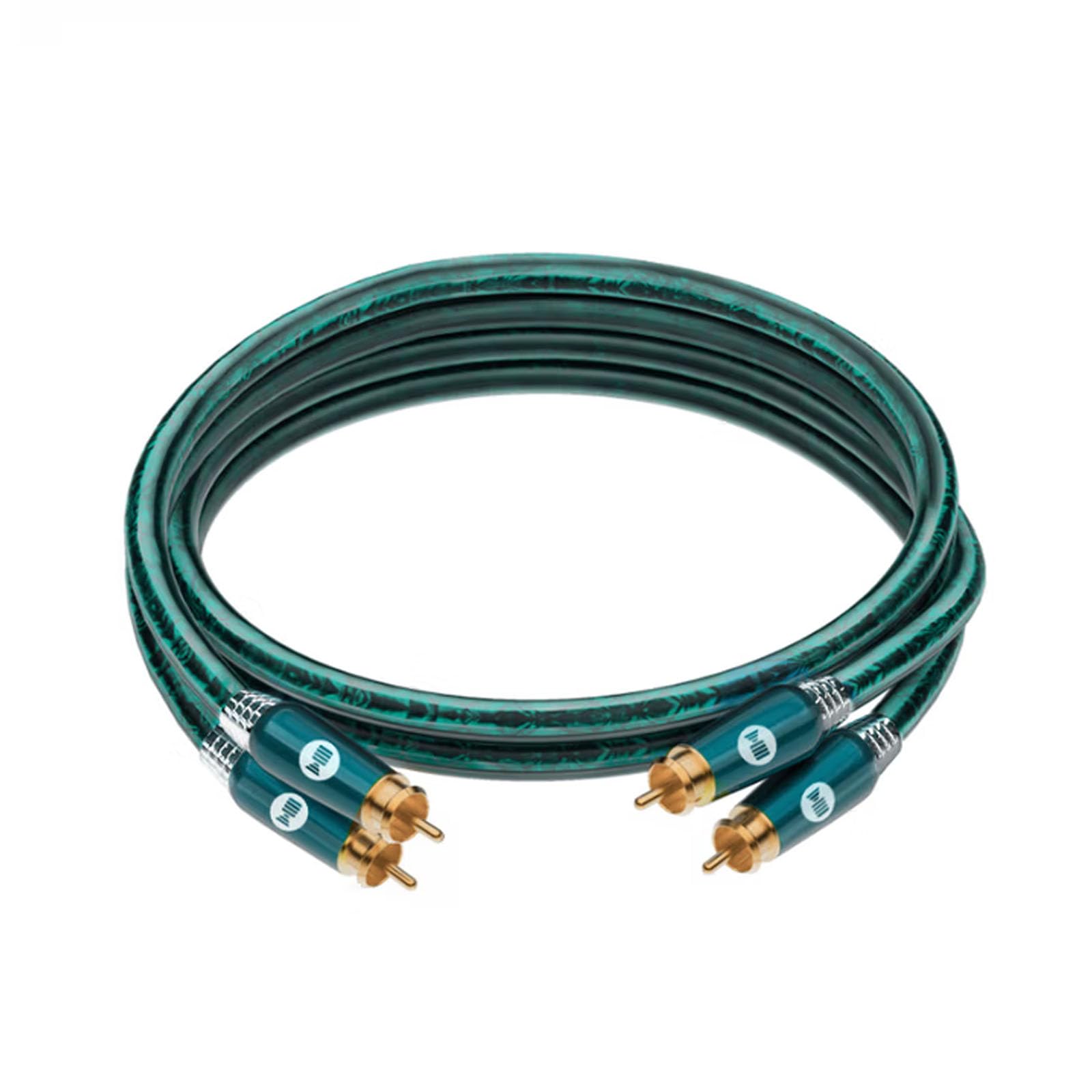 Cavo coassiale audio digitale M/M [placcato in argento | nucleo in rame | 17AWG], cavo coassiale RCA, 2RCA maschio a 2RCA maschio L/R, cavo audio coassiale digitale, smeraldo
