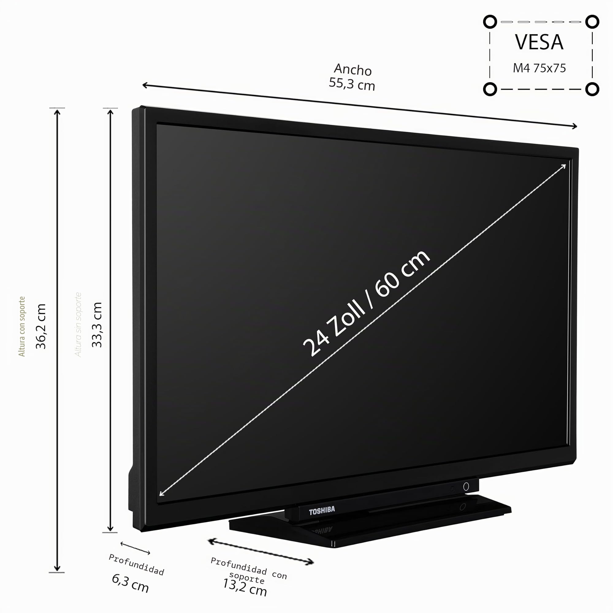 Toshiba 24WV3463DAZ - Televisor inteligente de 24" (HD LED HD, HDR, triple sintonizador)