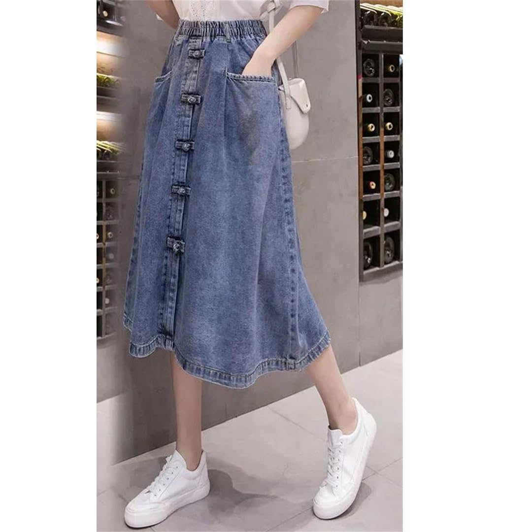 Gonna di Denim delle donne Primavera Estate Elastico Vita Alta Lungo Hip Gonne Moda Femminile Casual A-Line Cowboy Gonne