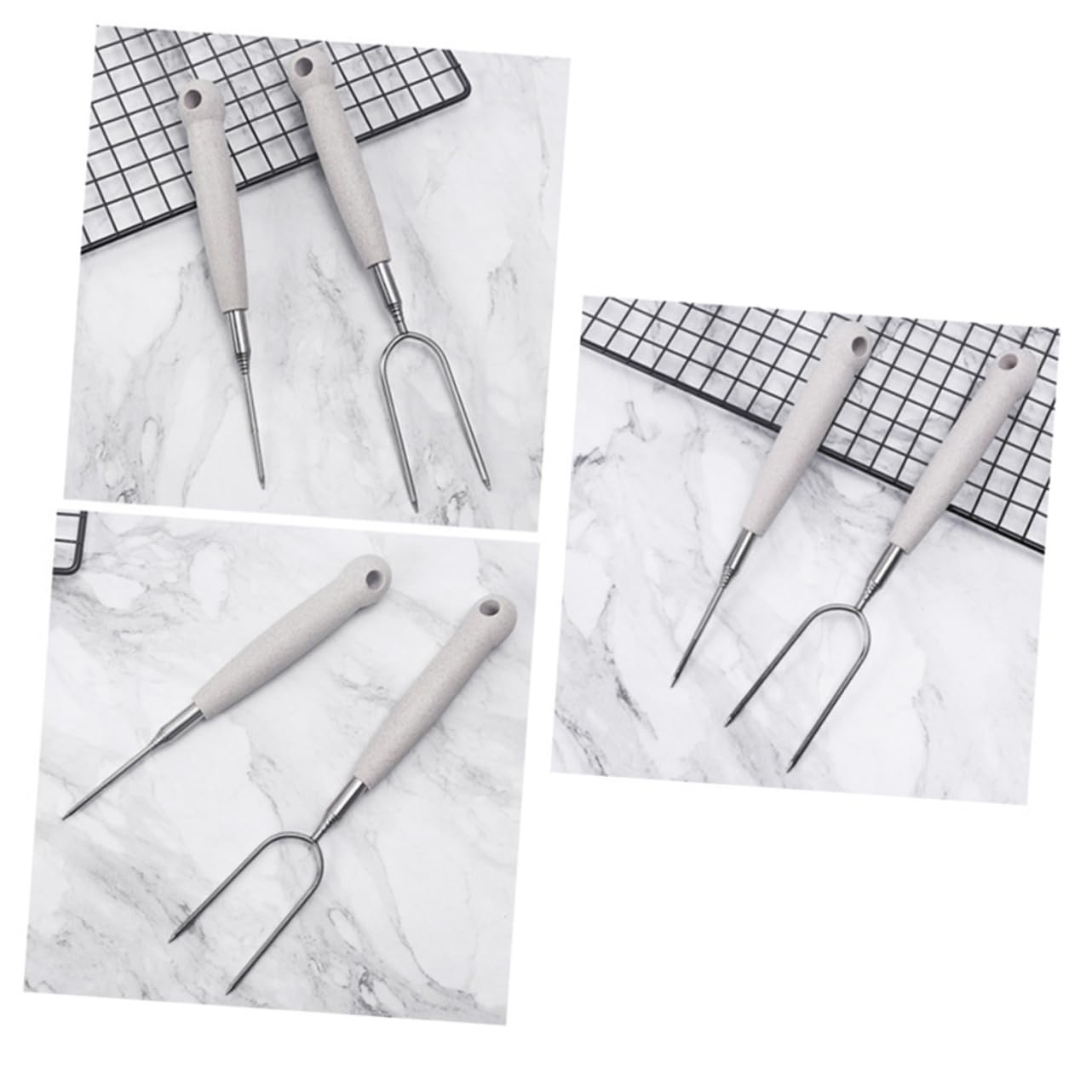 UPKOCH 3 Set Forchette Da Bbq Inossidabile Forchette Per Grigliate Per Salsicce Hot Dog E Verdure 2 Pezzi*3
