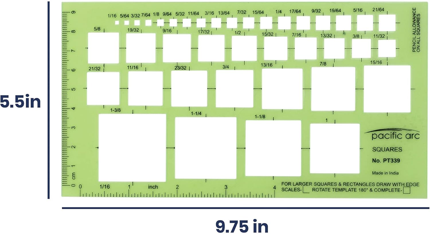 Pacific Arc Squares Template Guide, 39 Squares ranging from 1/16 inch to 1 and 3/8 inch : Arts, Crafts & Sewing