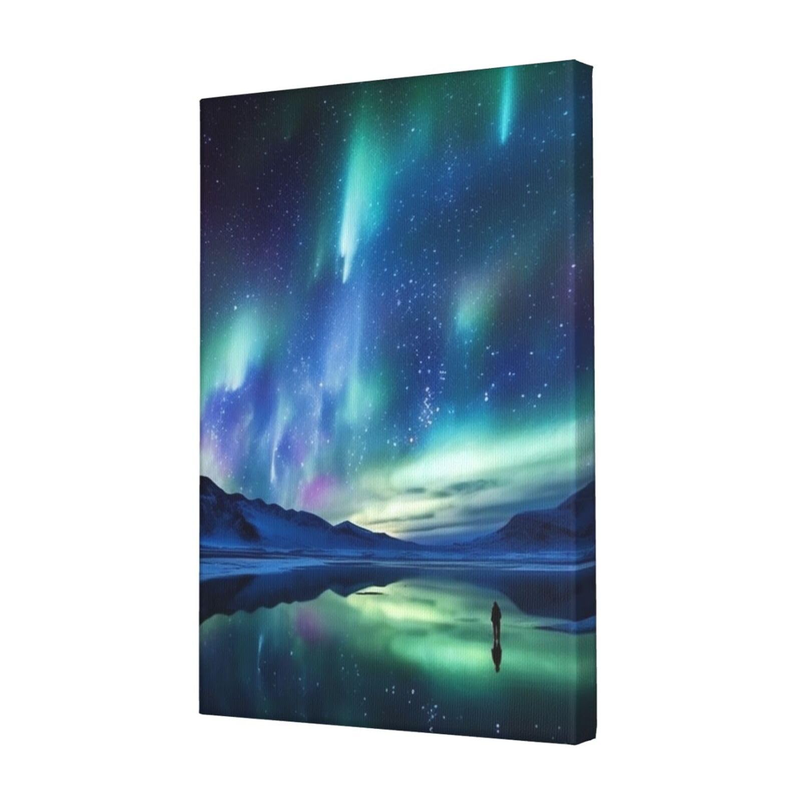 KLOPH Northern Lights Canvas Wall Art for Living Room 12"x18" Modern Artwork Painting for Bathroom Hanging Canvas Prints Aesthetic Wallart for Bedroom Kitchen Office Wall Decor