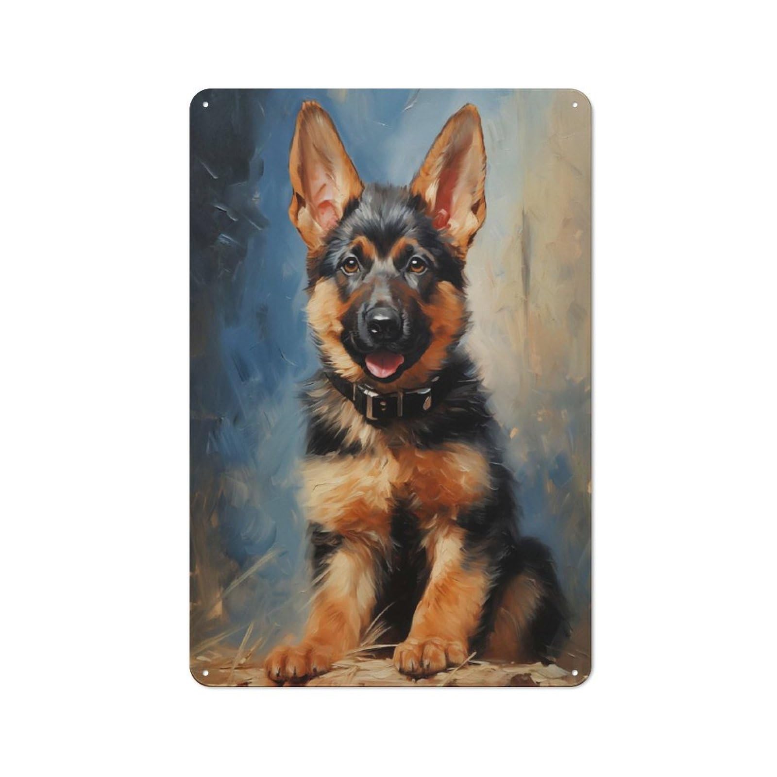 Junmoney German Shepherd Dog Puppy Industrial Metal Wall Sign 30X20cm Featuring Urban Room Decor For Loft, Studio, Office Or Creative Room