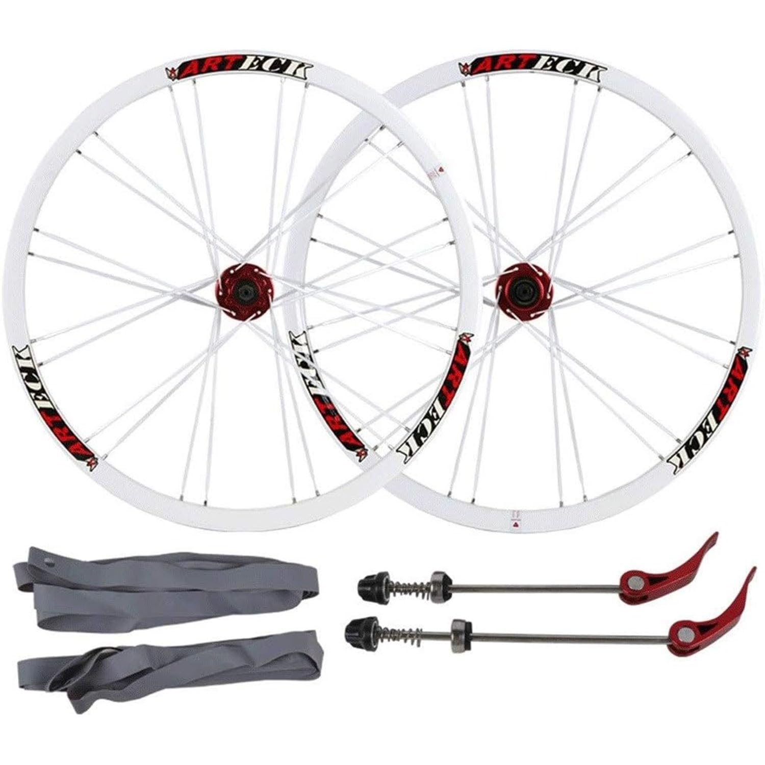 Juego Ruedas Bicicleta 26 Pulgadas Llanta Aleación Doble Pared Blanco Negro Freno Disco Rueda MTB Liberación Rápida 24 Habló para Volante Cassette 7/8/9/10 Velocidades