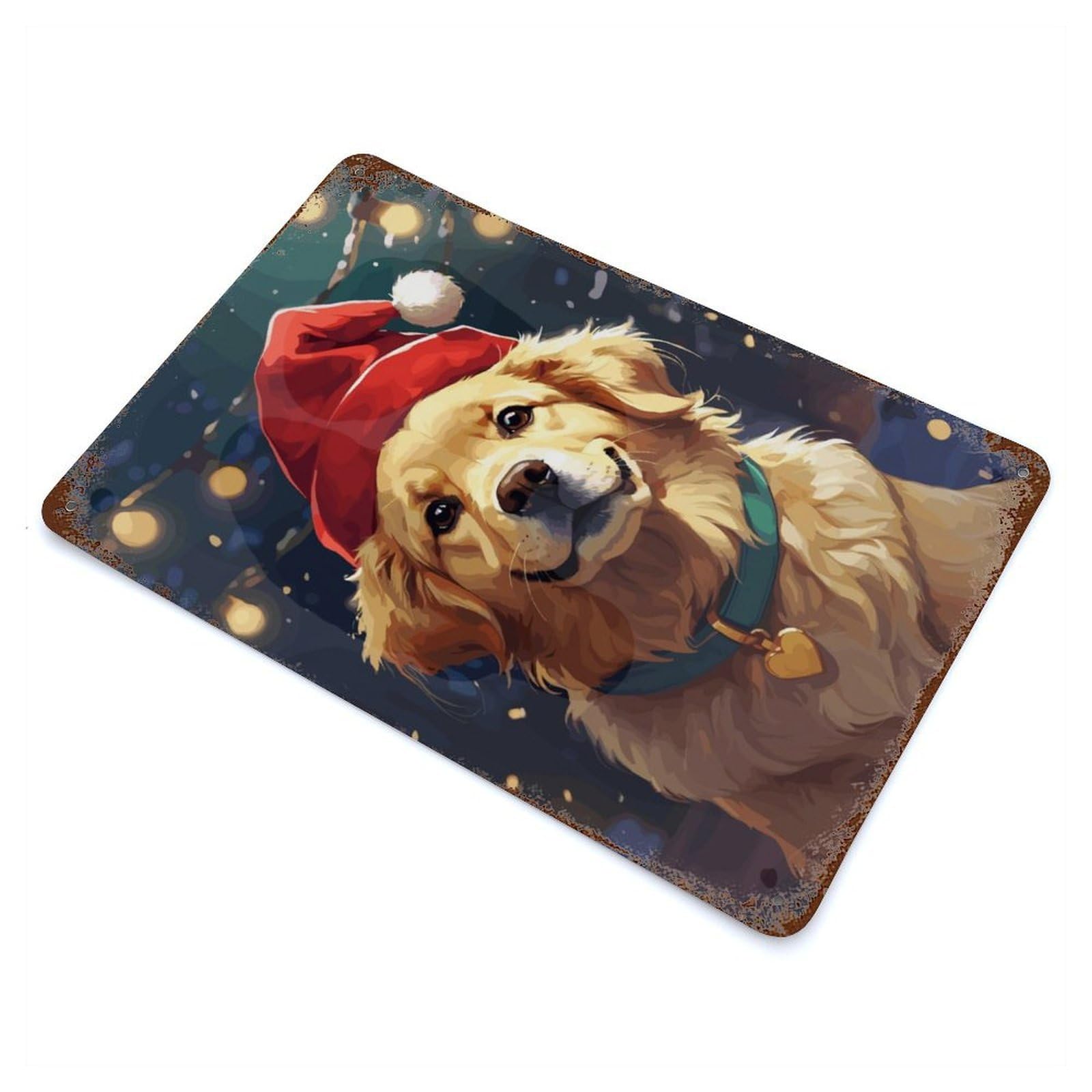 Golden Retriever Christmas Retro Metal Sign 11.8"x7.9", for Pub, Kitchen And Man Cave Decor, Industrial Home Decor