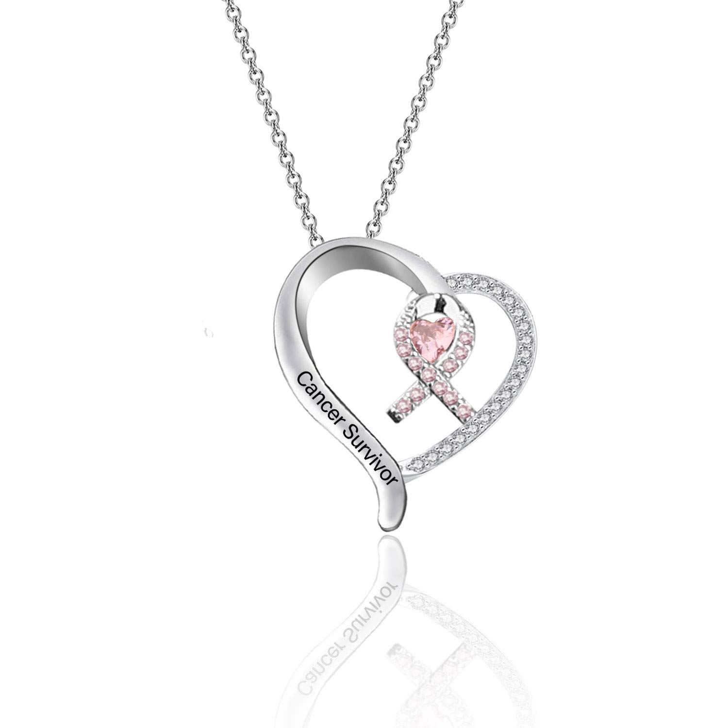 POTIYPOTIY Cancer Survivor Jewelry Breast Cancer Survivor Pendant Necklace Breast Cancer Awareness Necklace with Pink Heart Shaped Diamond Necklace Cancer Survivor Gift for Women