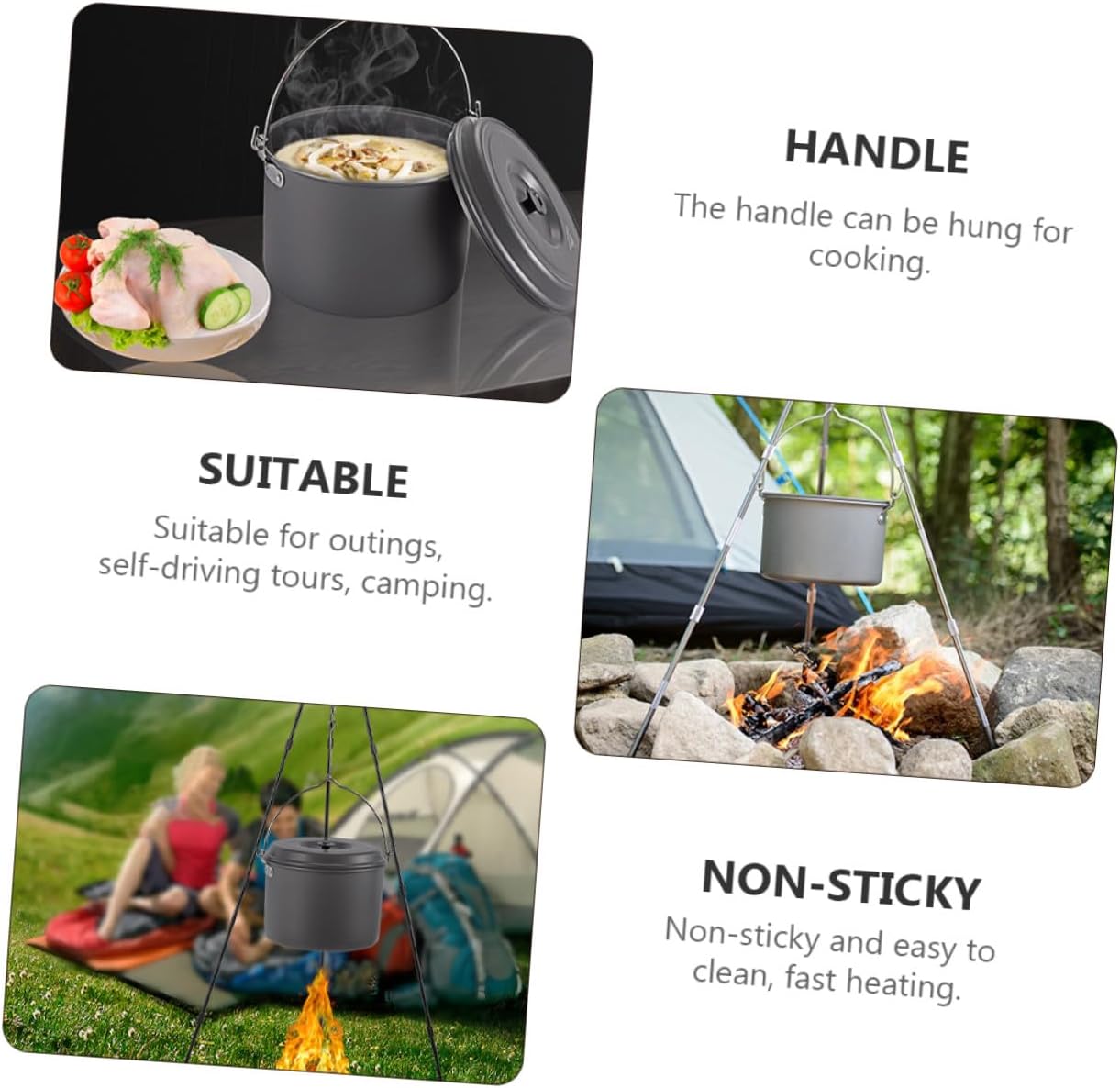 Outdoor Cooking Pot with Handle Non-stick Oxide Camping Pot for Hiking Picnic Backpacking and Family Meals
