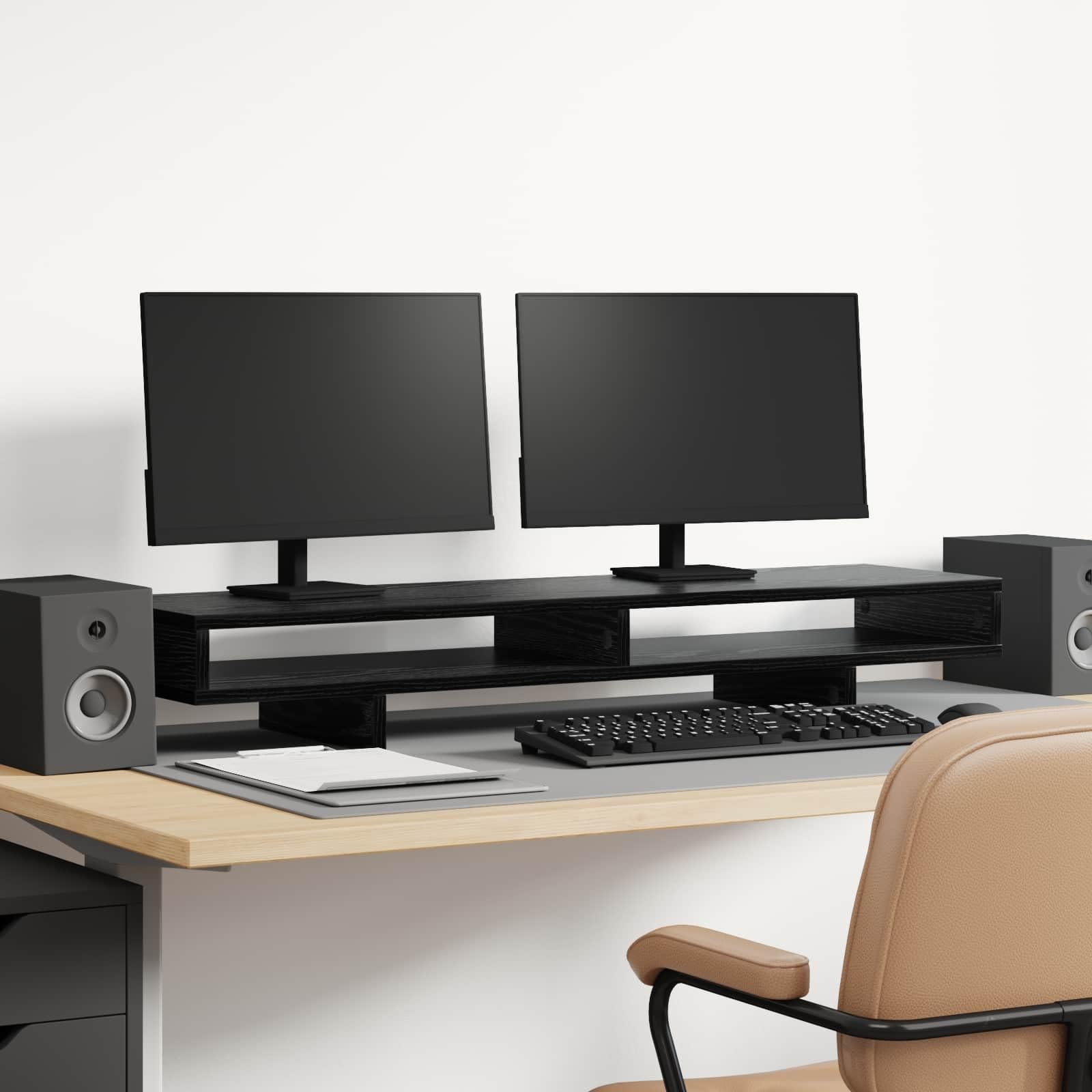 vidaXL Monitor Halterung Schwarz 100 x 27 x 15 cm Holzwerkstoff, Wohnzimmer, moderner rechteckiger Schreibtisch-Organizer, ergonomischer Monitorständer, Stabiler Laptop-Halter