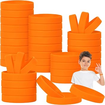Silicone Wristbands for kid 100 pcs Sport Party Rubber Bracelets Elastic Wristband Bulk Bracelet for School Teacher Supply Orange