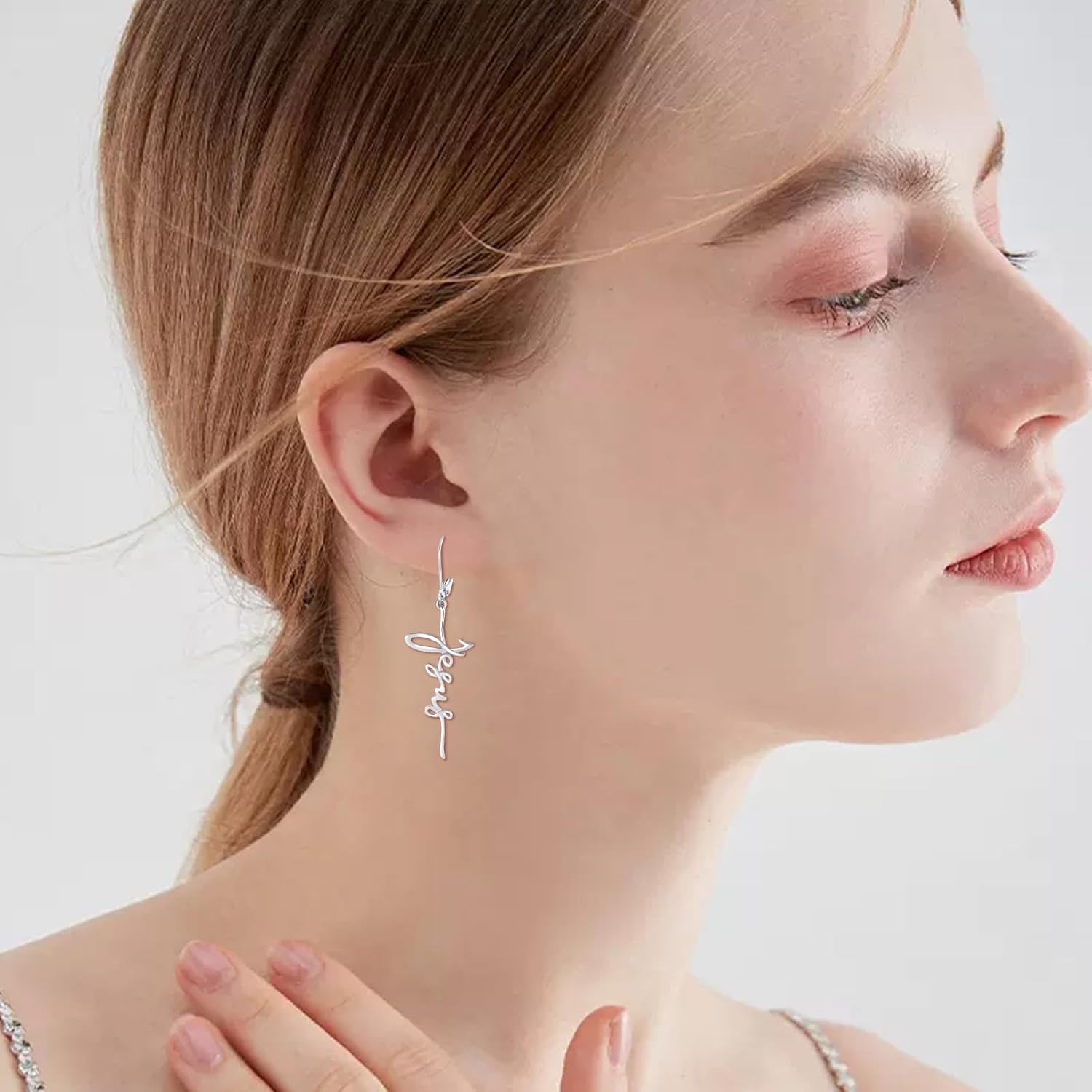 Jesus Cross Earrings 925 Sterling Silver Faith Jesus Hoop Huggie Earring Hypoallergenic Christian Crucifix Jewelry for Women