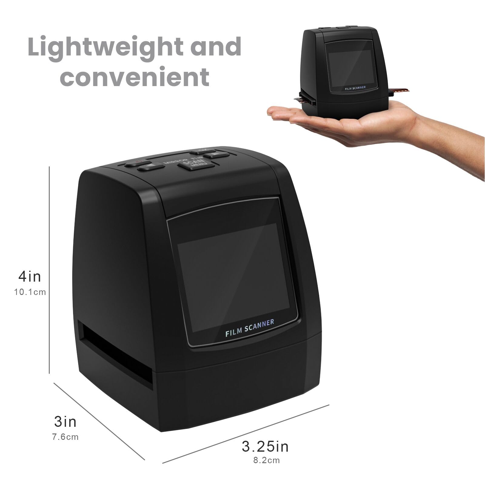 Digitaler Mini-Scanner für Filme und Dias, konvertiert Negative und Dias aus 35 mm, 126, 110, Super 8 und 8 mm Filmen in 22-Megapixel-JPEG-Bilder, 2,4-Zoll-LCD-Bildschirm