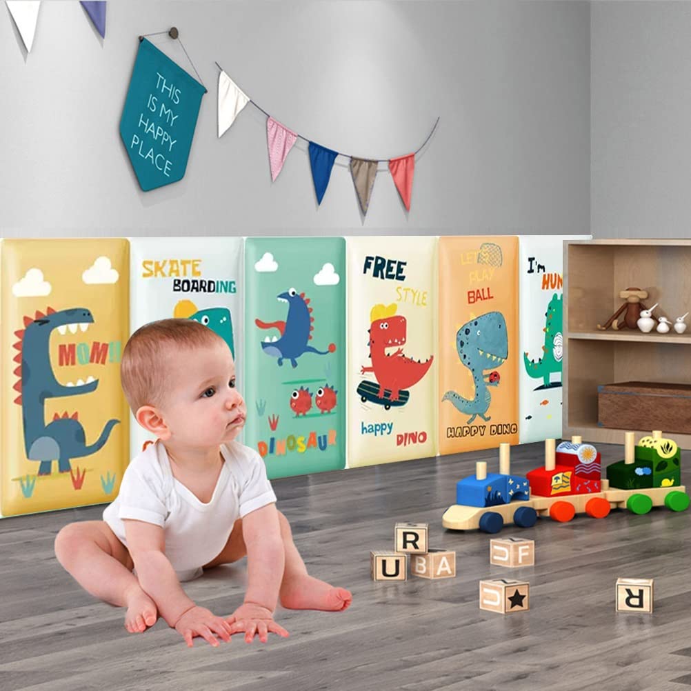 3D Anti-Collision Wall Stickers Dziecięce antykolizyjne skórzane naklejki ścienne, kreskówka dinozaur o tematyce DIY dekoracyjna poduszka ścienna, ochrona bezpieczeństwa miękki panel ścienny