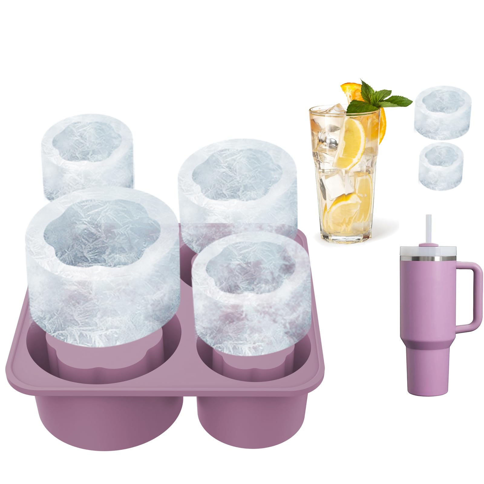 Joyeee Stanley Cup Ice Mold, Silicone Ice Cube Tray, Ice Cube Moulds for 30/40oz Tumbler, Stanley Travel Cup Accessories Hollow Cylinder with Sealing Lid for Freezer Coffee Juice Whiskey Cocktail