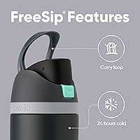 Vista 2 de Owala FreeSip - Botella de agua aislada de acero inoxidable con popote para deportes y viajes, sin BPA, 24 onzas, marea brumosa