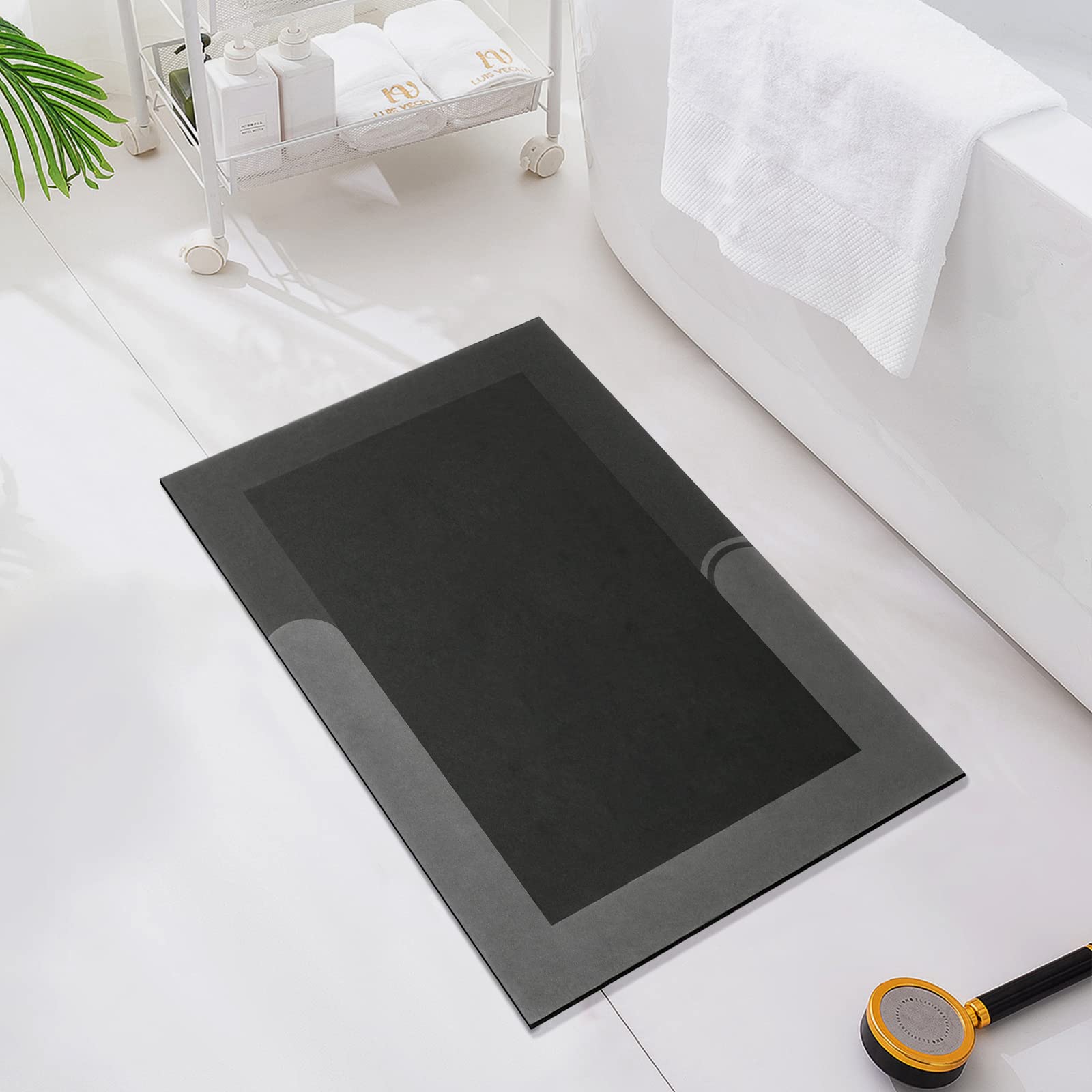 Kmson Bath Mat, Napa Skin Non Slip Bathroom Rug, Ultra Soft and Super Absorbent Diatomite Bath Carpet, Dirt Barrier Quick Dry Floor Door Mat, Kitchen Rug Black — image 1