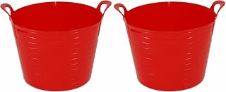 (Set of 2) 42L Litre Large Robust Flexi Tubs Multipurpose Flexible Rubber Storage Container Buckets Garden Trugs Laundry Basket Polyethylene Flex Tub For Home Gardening Toys -Made in UK (Red)