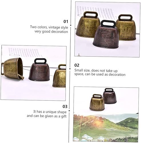 Miniatura 5 de SUPVOX Juego de campanas de artesanía antigua, 2 unidades, campanas de vaca grandes, mango decorativo, accesorio agrícola