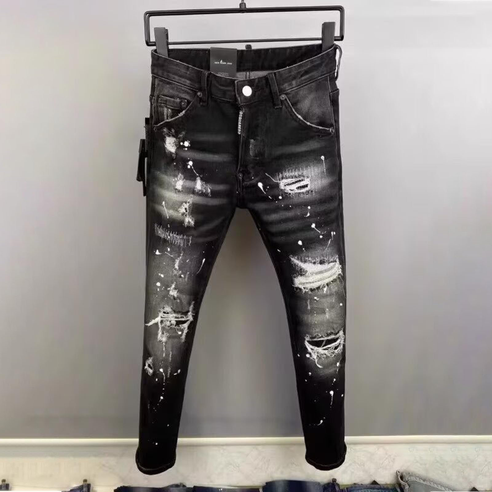 Jeans da uomo Destroyed Stretch Jeans Y2k High Street, jeans skinny strappati, pantaloni da jogging da uomo, slim fit, hip hop, con fori, in denim, vintage, per il tempo libero