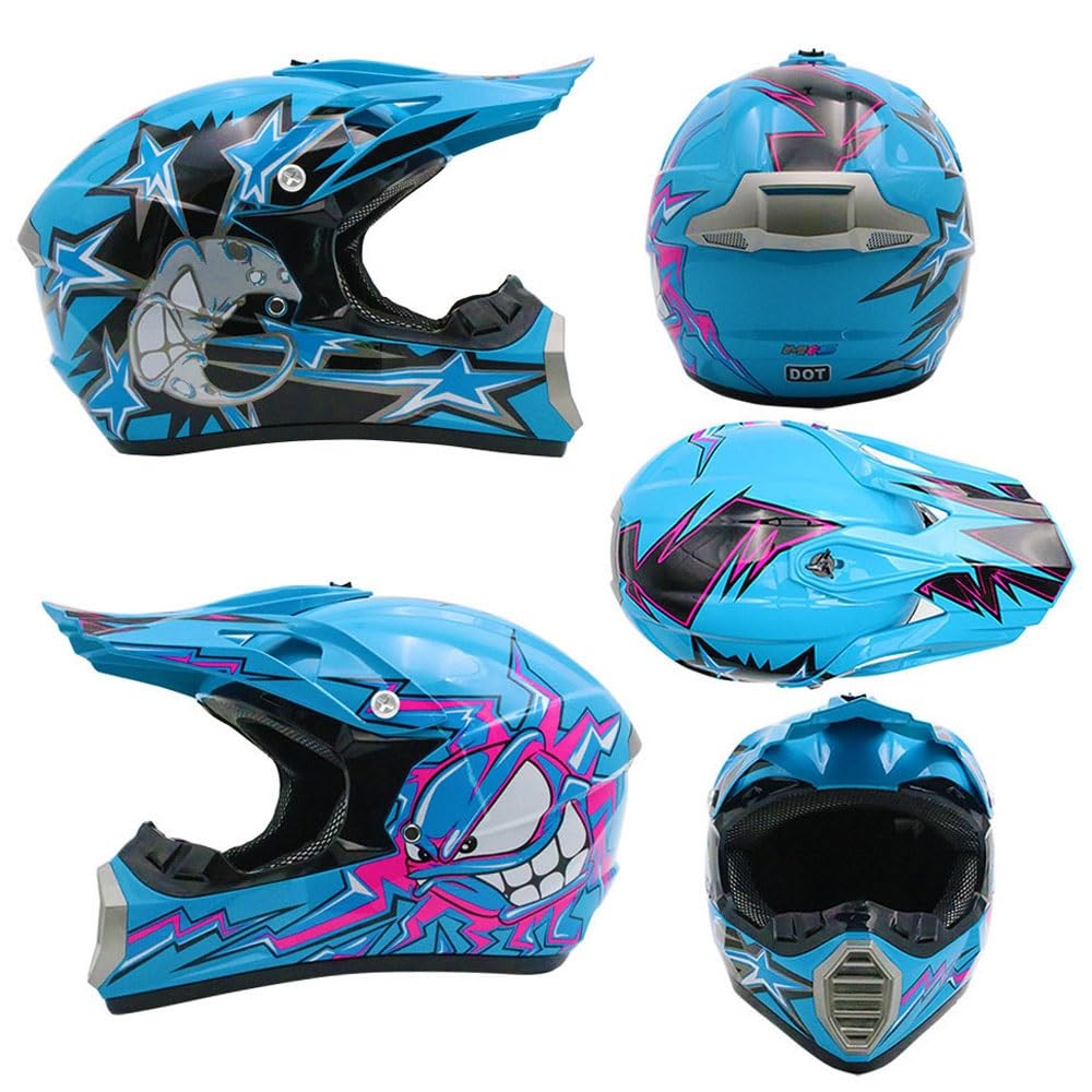 Casco de Motocross para NiñOs Y JóVenes, Aprobado por Dot, para VehíCulos Todo Terreno de Cuatro Ruedas, con Gafas, Guantes Y MáScara, para Descenso, MX, AVT, Moto de Cross