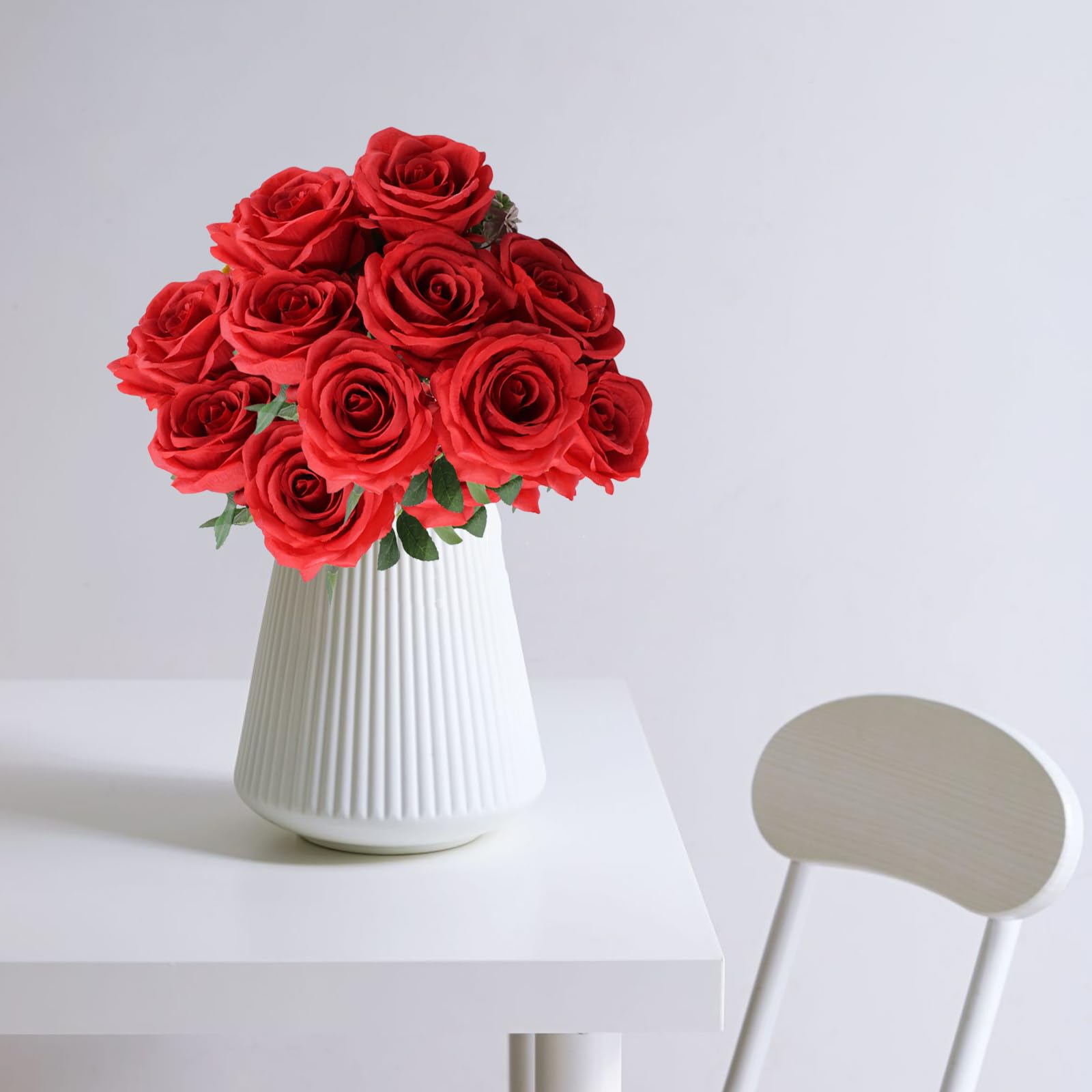 astylishome Fake Flowers Red Roses Faux Rose Decorative Artificial Flower with Stem for Wedding Bridal Bouquet Party Garden Floral Decor Floral Arrangement 1202 - Image 4
